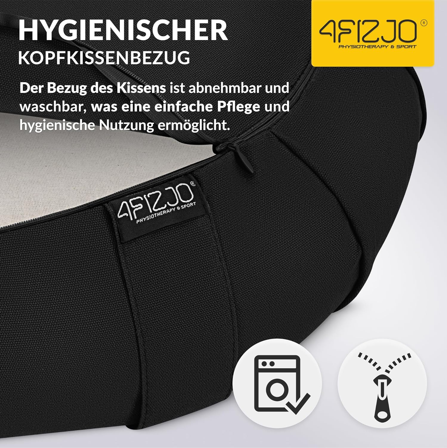 4FIZJO Halbmond-Yogakissen mit Buchweizenschalen, Meditationskissen, natürliche Füllung, Sitzkissen, perfekt für bequemes Yoga, Meditation, Achtsamkeit, 40 x 30 x 12 cm, schwarz – Bild 8