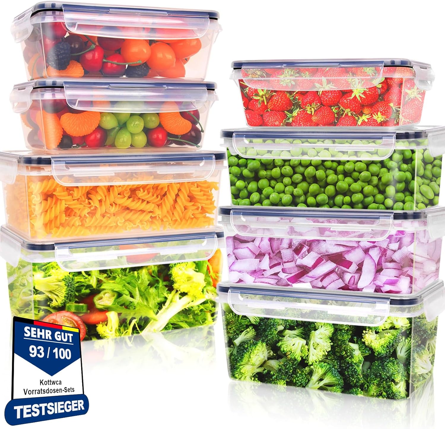 Kottwca Frischhaltedosen mit Deckel-Set, 2,2 l, 1,74 l, 1 l, großes Fassungsvermögen, Tupperware-Set (8 Behälter + 8 Deckel), Küchen-Meal-Prep-Boxen, 100 % auslaufsicher, BPA-freies Lunchbox-Set für Mikrowellen – Bild 9