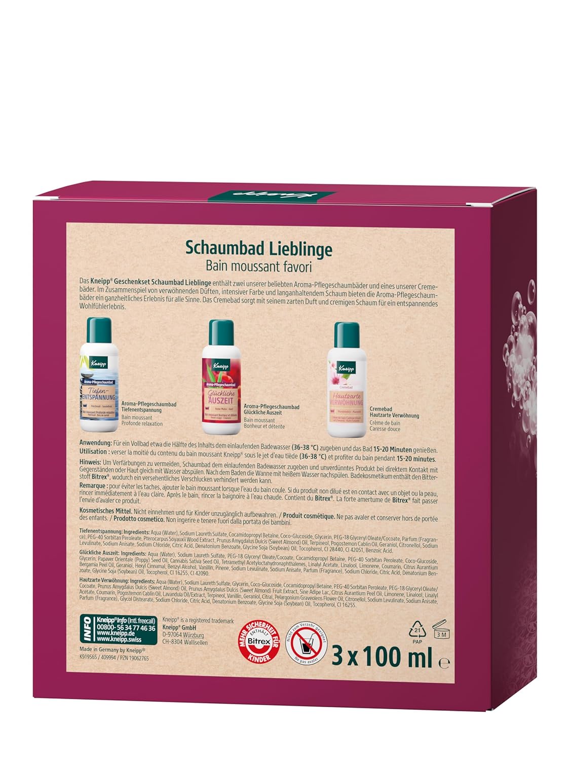 Kneipp Geschenkset Schaumbad-Favoriten – Geschenkpackung mit 3 beliebten Badezusätzen von Kneipp – enthält 2 x Aroma-Pflege-Schaumbad & 1 x Cremebad à 100 ml – Bild 2