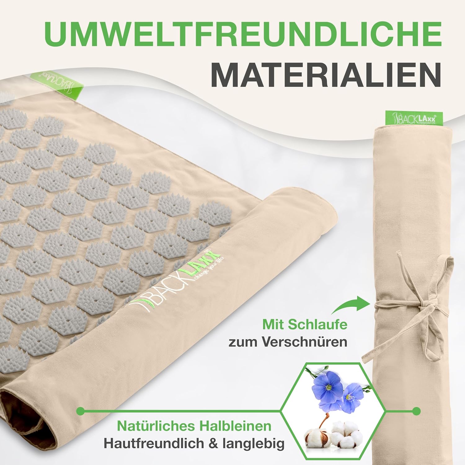 BACKLAXX Akupressurmatten-Set mit Tasche (To-Go), ideal für das Handgepäck auf Reisen, Akupunkturmatte mit Spikes zur Massage, Entspannung von Nacken und Schulter, Massagematte Rücken – Bild 4