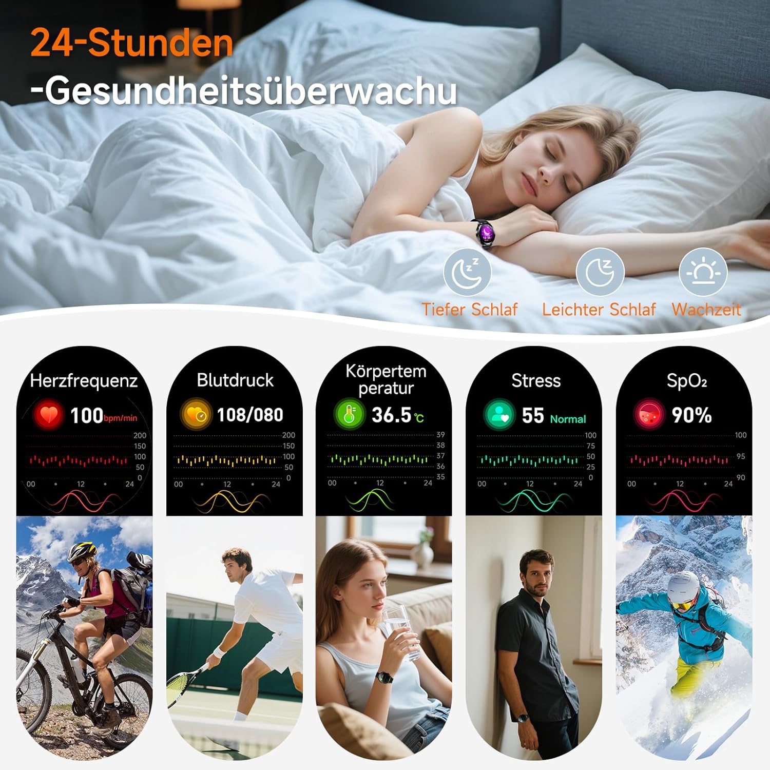 2026 Herren Smartwatch mit EKG/HRV/BMI/Harnsäure, 1,43 Zoll AMOLED Gesundheitsuhr mit 24H SpO2 Apnoe Schlafmonitor SOS Notruf Fitnessuhr für Android/iOS – Bild 4