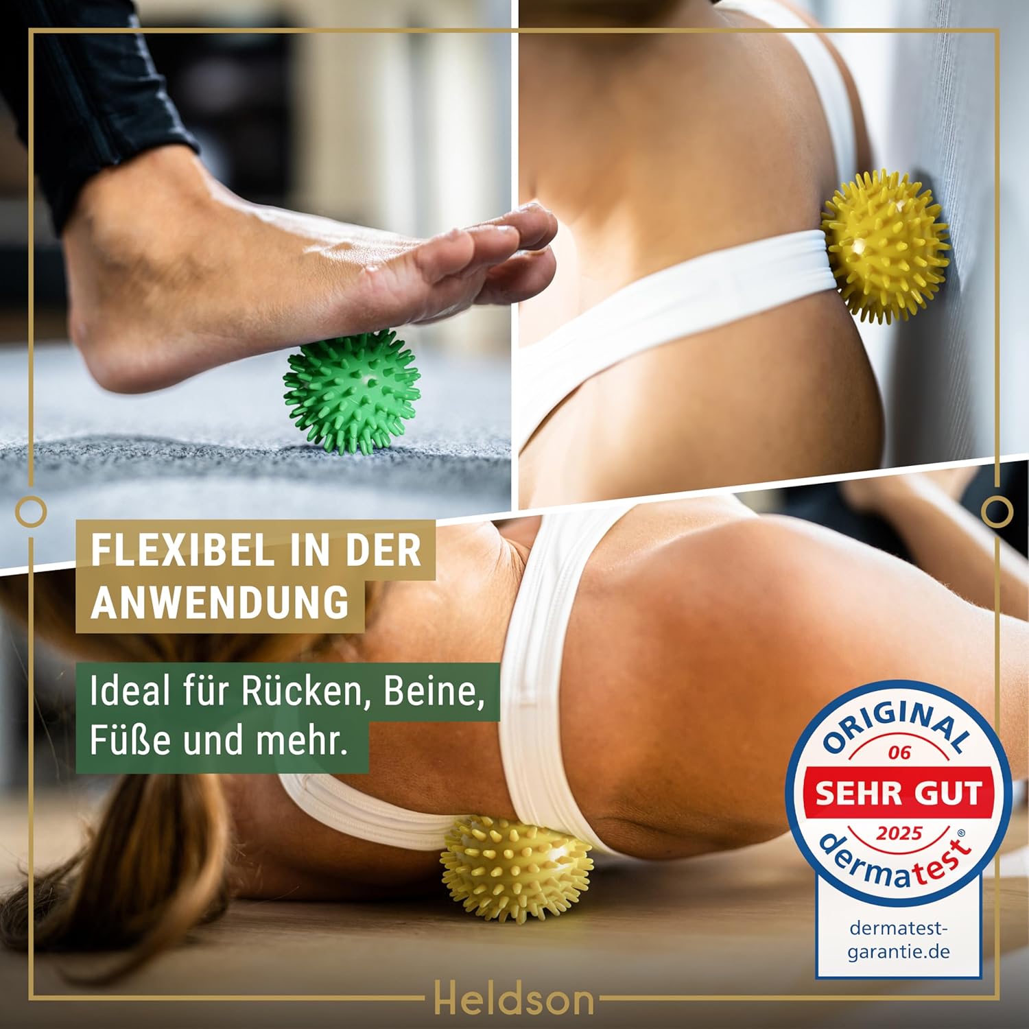 HELDSON Premium Massageball-Set (3 Härtegrade) – Igelball Fußmassage hart weich – Noppenball – Igelbälle klein – Faszienball Rücken – Massageball Faszien – Massageball Fuß – stachelige Ballnoppen – Bild 5