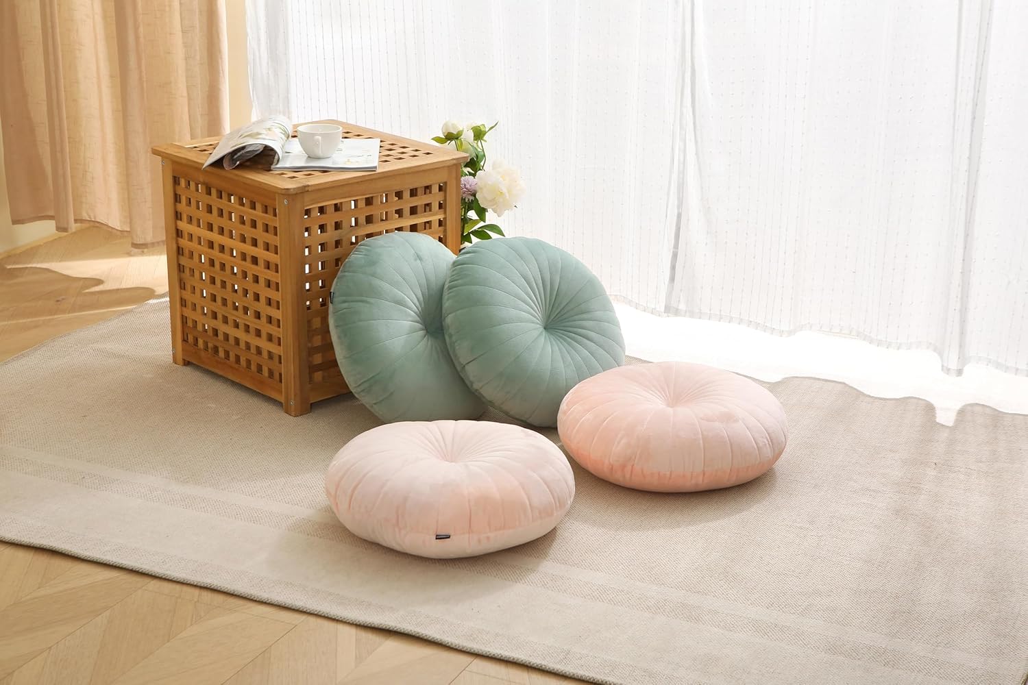 Bodenkissen & Meditationskissen, rund, großes dickes Sitzkissen für Erwachsene, Samt-Yoga-Bodenkissen, 45,7 cm (grün) – Bild 4