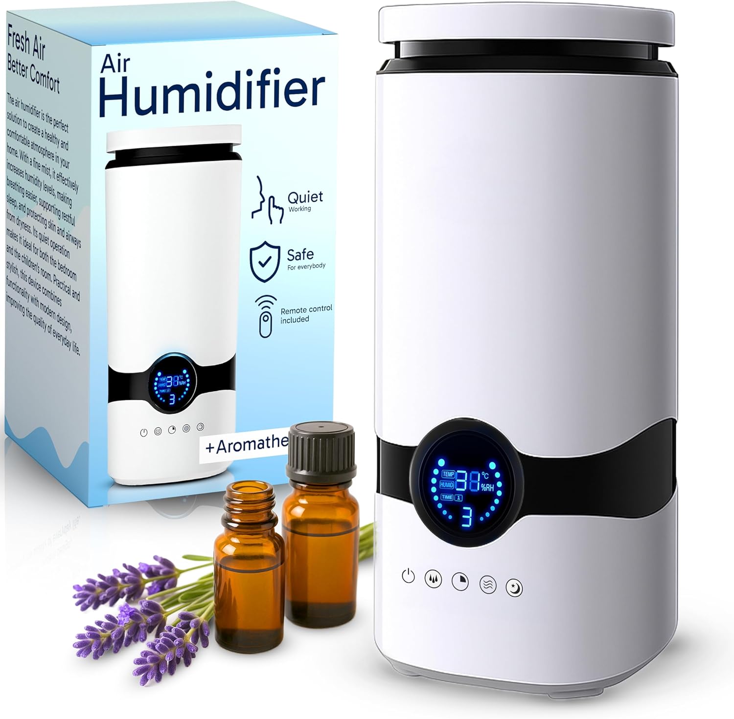 Retoo Luftbefeuchter 4L mit Fernbedienung, 360°-Düse, Timer, Ultraschall-Raumbefeuchter, leise unter 30 dB, Aromadiffusor für Schlafzimmer, Kinderzimmer, Pflanzen und Büro, mit Hygrometer