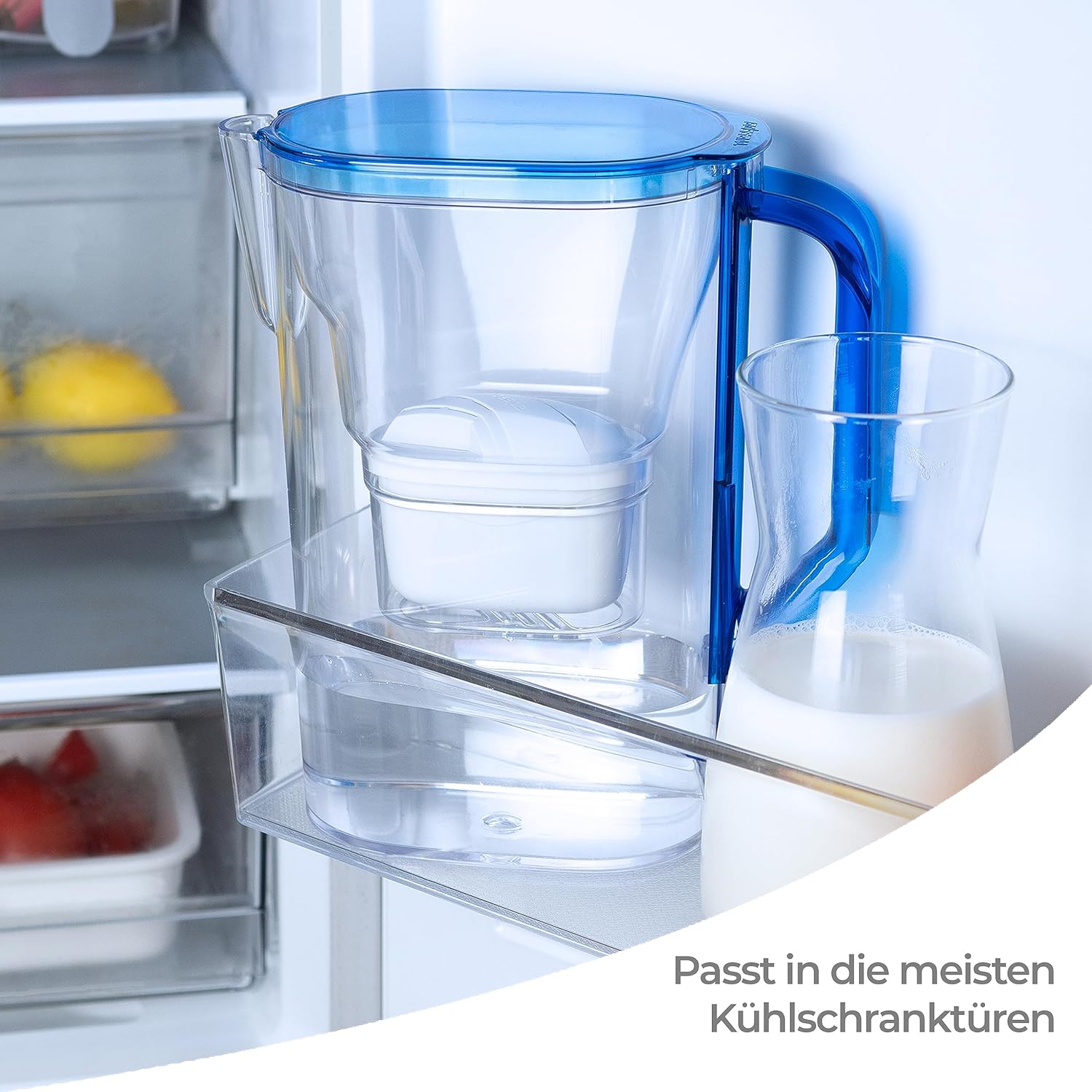 Wessper Wasserfilterkrug 2,7 l für Kühlschranktür, Wasserkaraffe mit Aktivkohlefilter, Wasserkrug kompatibel mit Brita Maxtra Filterkartusche – Blau – Bild 5