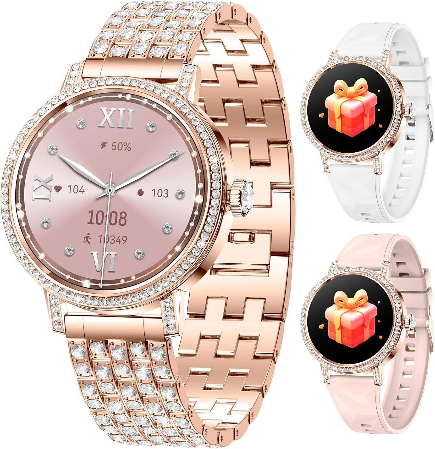 Female Diamond Smartwatch, Bluetooth-Anrufe (Annehmen und Anrufe)/Schlaf-/Herzfrequenz-Smartwatch mit 1,27-Zoll-HD-Display, Fitness-Tracker für Android und iOS