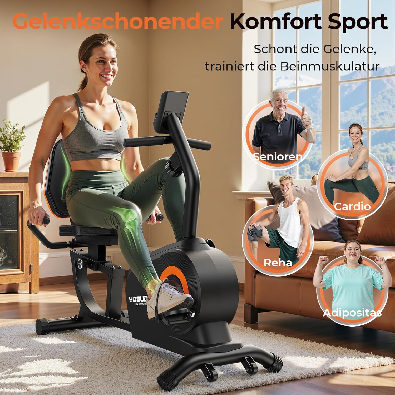 YOSUDA Liegeergometer Testsieger, 16 Widerstufen, Magnetbremse, Leise Liegerad Heimtrainer, verstellbarer Sitz, einfache Montage, LCD-Display und Pulssensoren, 160kg, Heimtrainer Fahrrad für Zuhause – Bild 2
