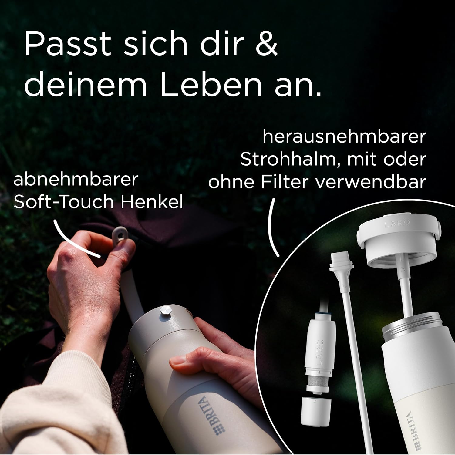 BRITA LARQ iQ Digital Filter-Wasserflasche (680 ml) inklusive Trink-Tracking (App), Aktivkohle-Wasserfilter und UV-C – neutralisiert 99,99 % Bakterien und filtert Mikroverunreinigungen, PFAS und mehr (grün) – Bild 6