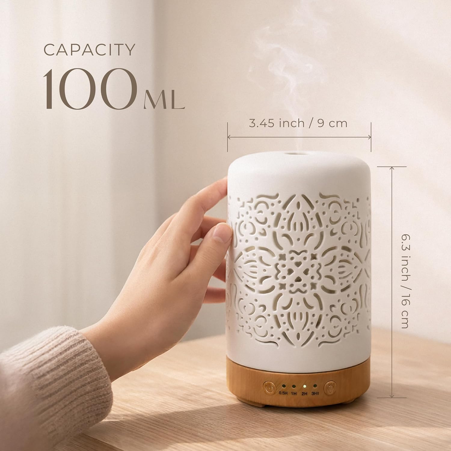 FGJGJ Diffusoren für ätherische Öle, Ultraschall, 100 ml, Aromatherapie-Diffusor aus weißer Keramik mit 4 Timern – Luftbefeuchter mit kühlem Nebel, LED-Leuchten in 7 Farben – wasserlose automatische Abschaltung für das Heimbüro, 2er-Set – Bild 2
