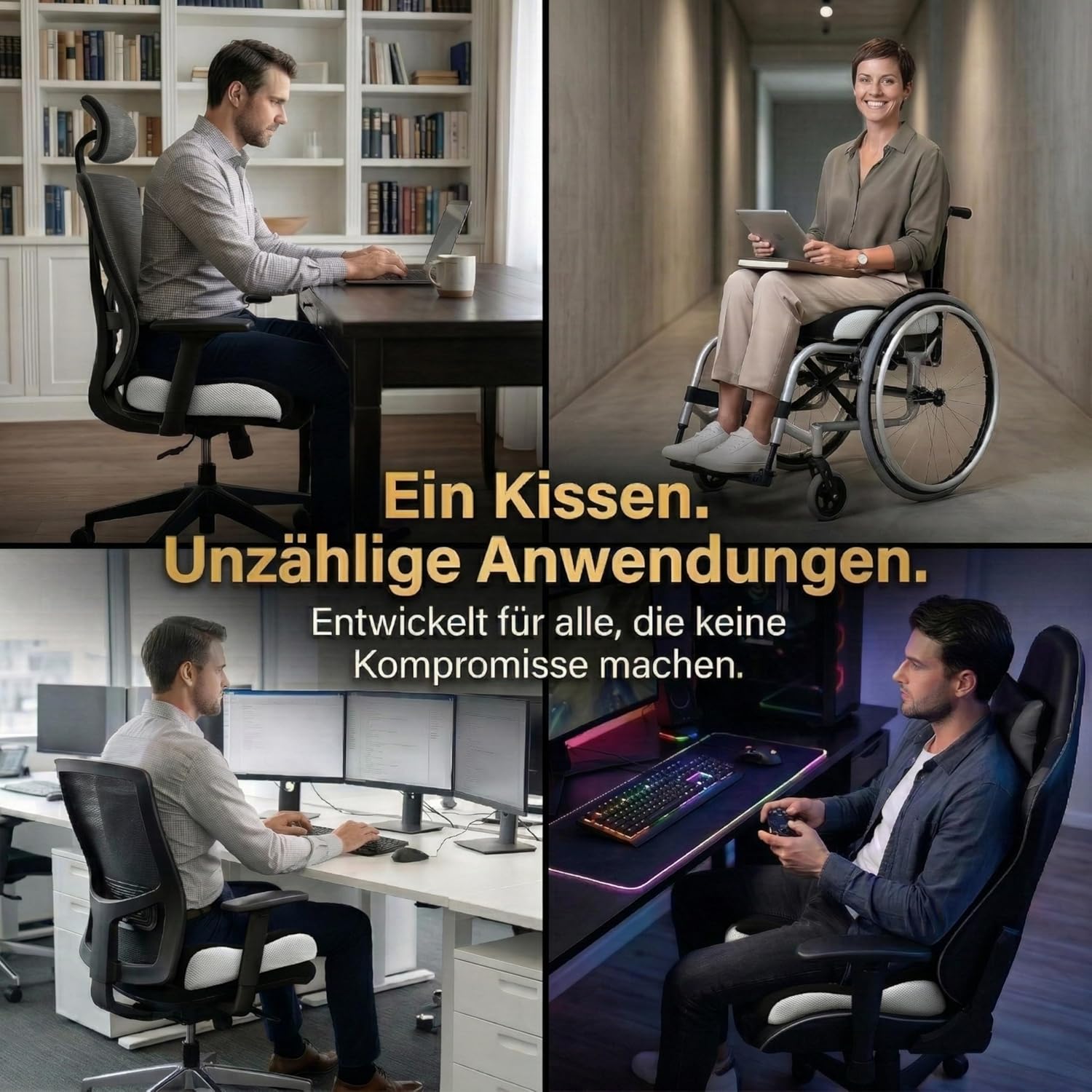 Orthopädisches Sitzkissen mit doppelter Aussparung – 47D Premium Memory Foam – ergonomische Entlastung für Steißbein, Hüfte & Wirbelsäule – Öko-Tex 100 – Testsieger 2025 (schwarz) – Bild 7