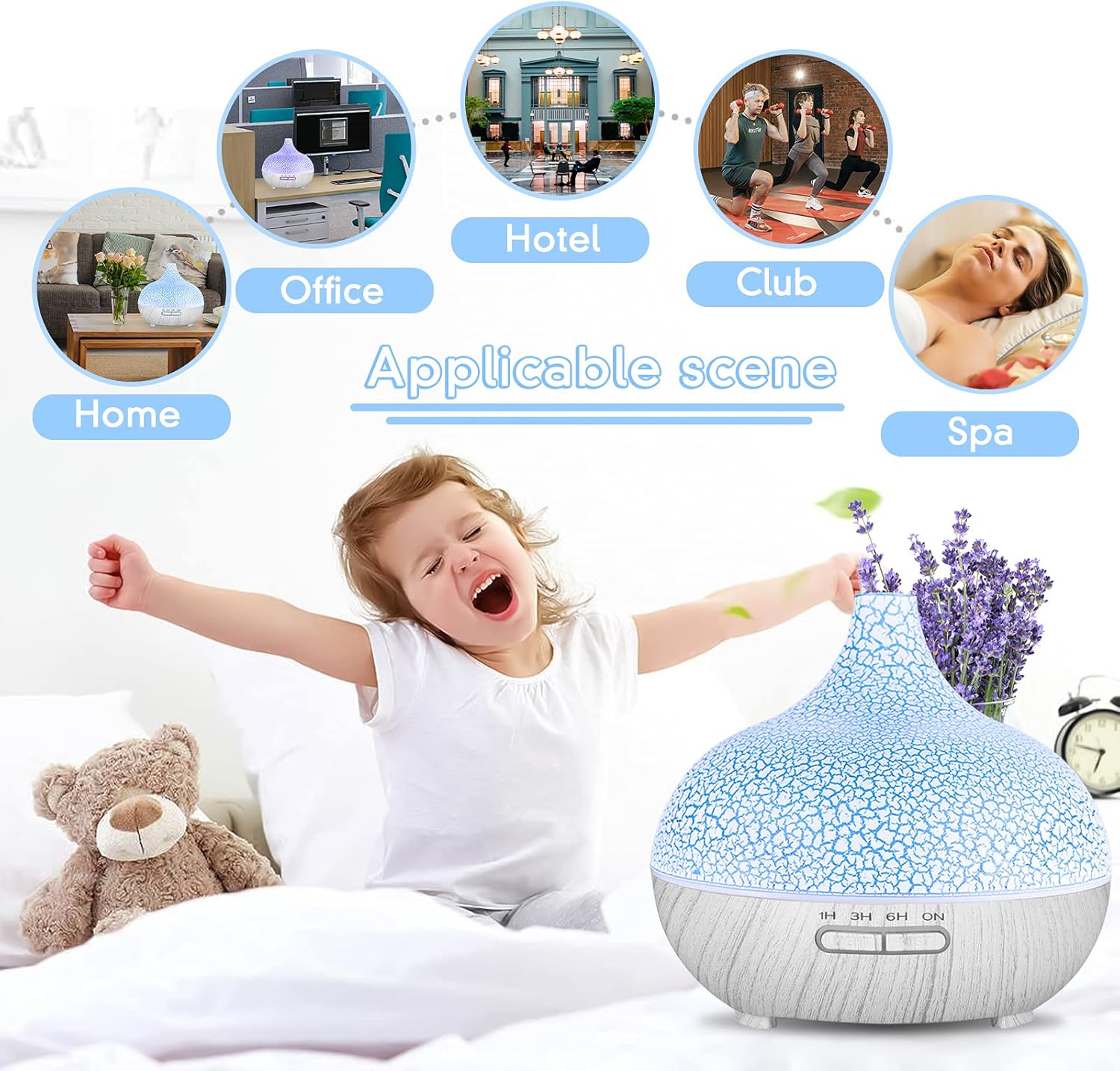 550 ml Aromadiffusor, ultraleiser Ultraschall-Luftbefeuchter, ätherische Öle, BPA-freier Aromatherapie-Luftbefeuchter für Schlafzimmer, Yoga, Spa, 7 Farben LED-Lichter (weiß) – Bild 4