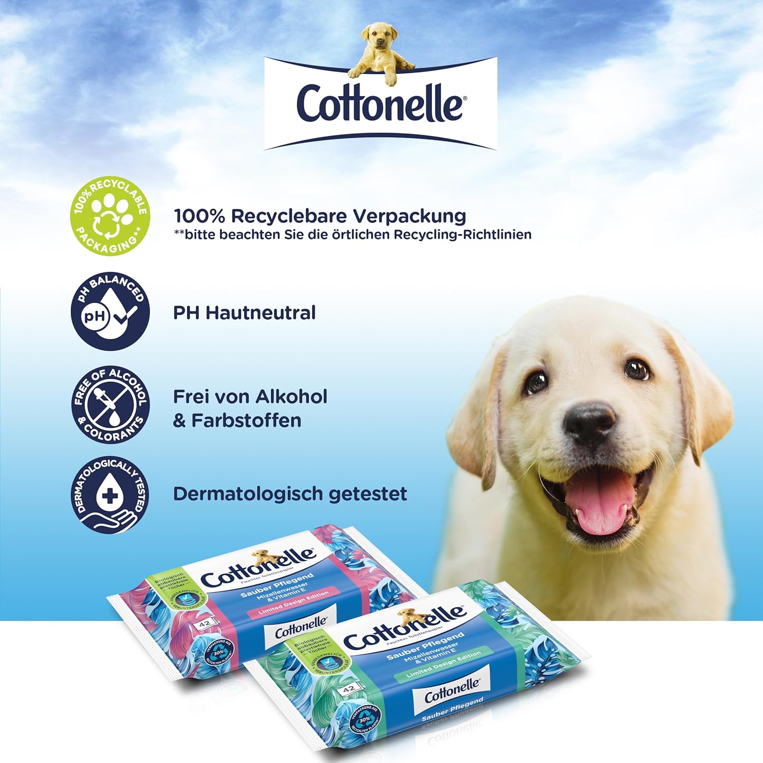 Cottonelle Feuchtes Toilettenpapier, sauber pflegend, mizellares Wasser und Baumwollduft, biologisch abbaubar, plastikfrei, wiederverschließbar, Vorteilspackung, 12 x 42 Feuchttücher – Bild 8