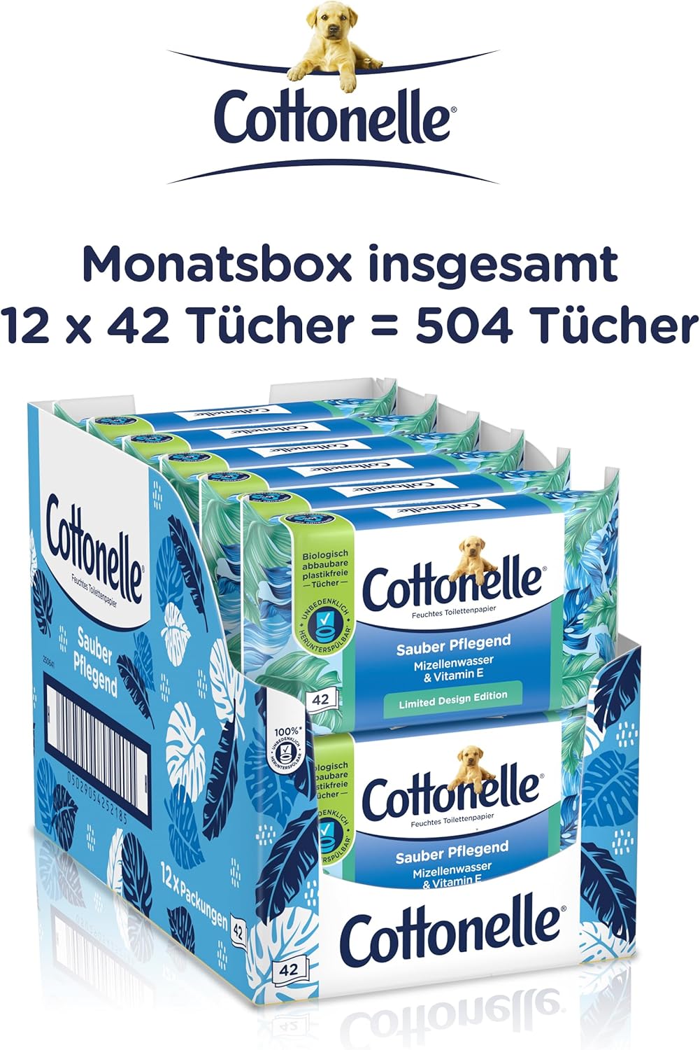 Cottonelle Feuchtes Toilettenpapier, sauber pflegend, mizellares Wasser und Baumwollduft, biologisch abbaubar, plastikfrei, wiederverschließbar, Vorteilspackung, 12 x 42 Feuchttücher – Bild 7
