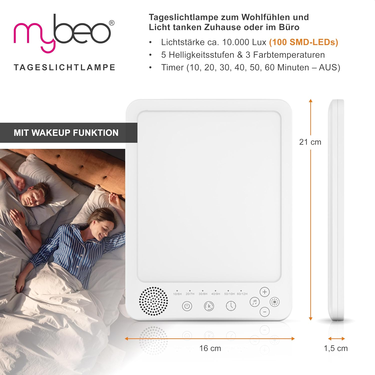 CSL - Tageslichtlampe dimmbar mit WakeUp-Funktion - Simulation von Tageslicht - LED-Lichttherapie - Tageslichtlampe - Flimmer- und UV-freie LED-Technologie - 3 Lichttemperaturen - Timer – Bild 2