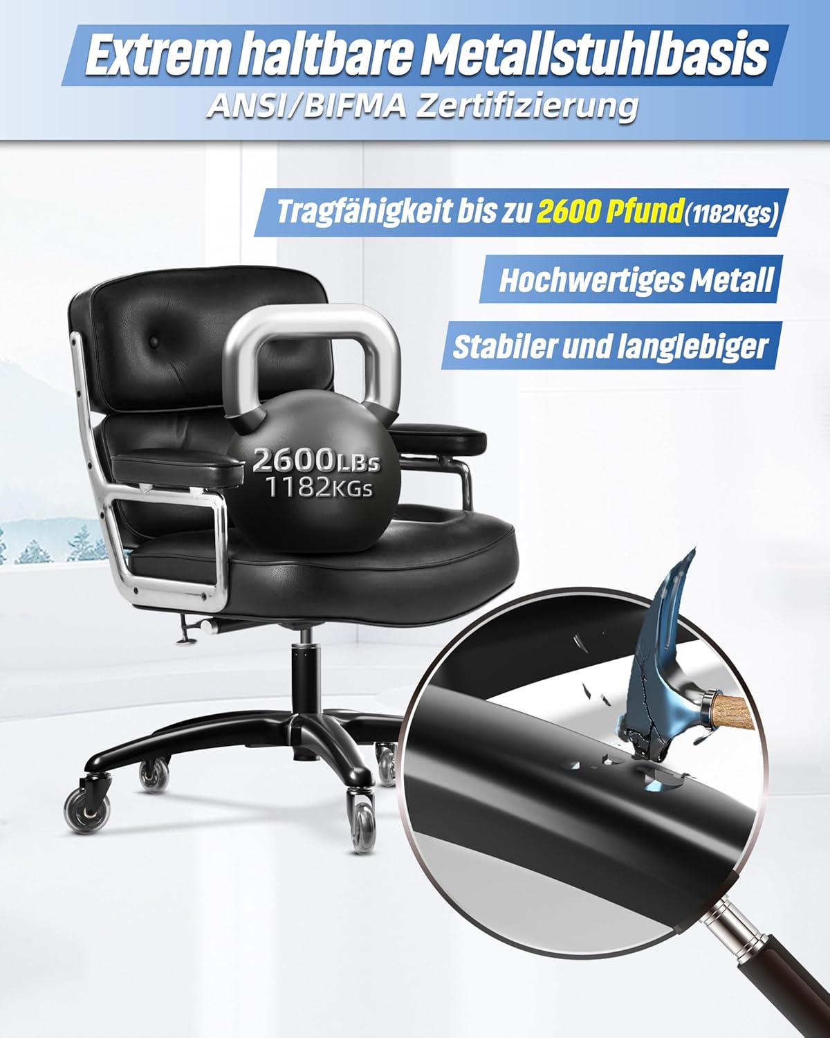 Sytopia SYT-Base Bürostuhl-Untergestell 200 kg, extra stabile Metallbasis, 70 cm Durchmesser, Bürostuhl-Untergestell aus Metall, kompatibel mit 11 mm x 22 mm Rollen und 50 mm Gasfeder – Bild 2