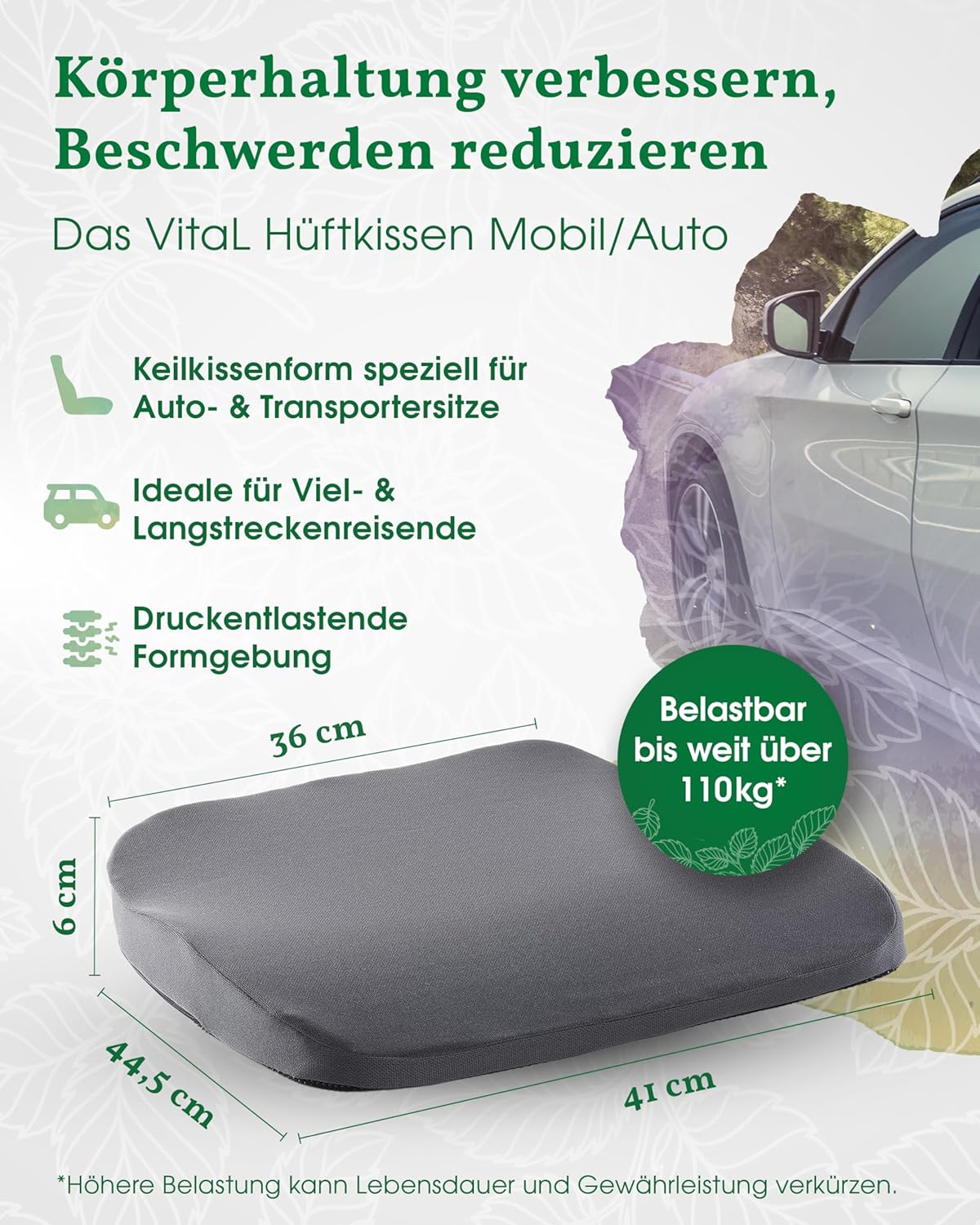 Orthopädisches Keilkissen Auto Anthrazit – Ergonomisches Sitzkissen für Fahrersitz & Beifahrersitz – Entlastet Rücken, Hüfte & Knie – Für aufrechtes, schmerzfreies Sitzen im Fahrzeug – Bild 2