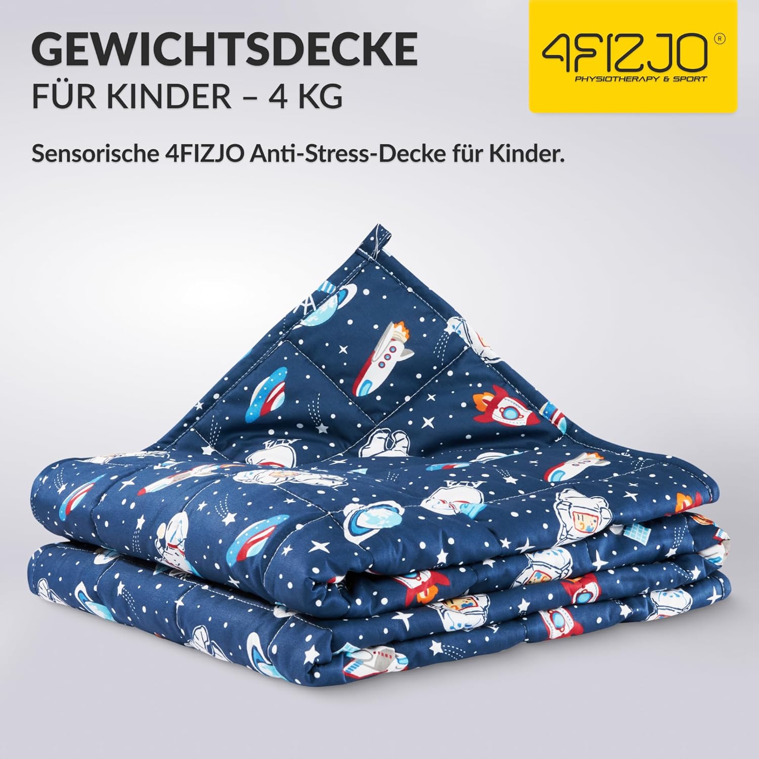 4FIZJO Gewichtsdecke Kinder 4 kg 100 x 150 cm, Therapiedecke zum Stressabbau & Angstzustände, hypoallergene Glasperlen, weiche & kühlende Polyester-Außenschicht, für Kinder von 25-40 kg, Dunkelblau – Bild 2