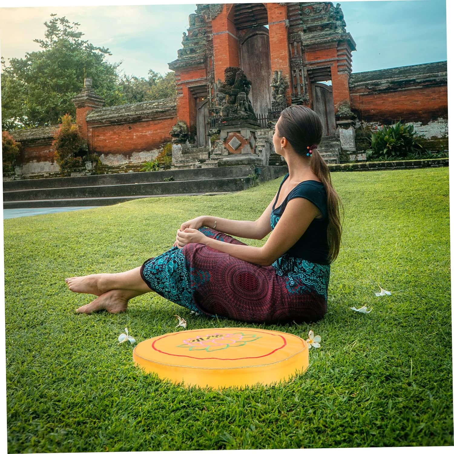 CHILDWEET Kissen Gebetsmatte Stickmuster Sitzkissen für Yoga Meditation Pad – Bild 6
