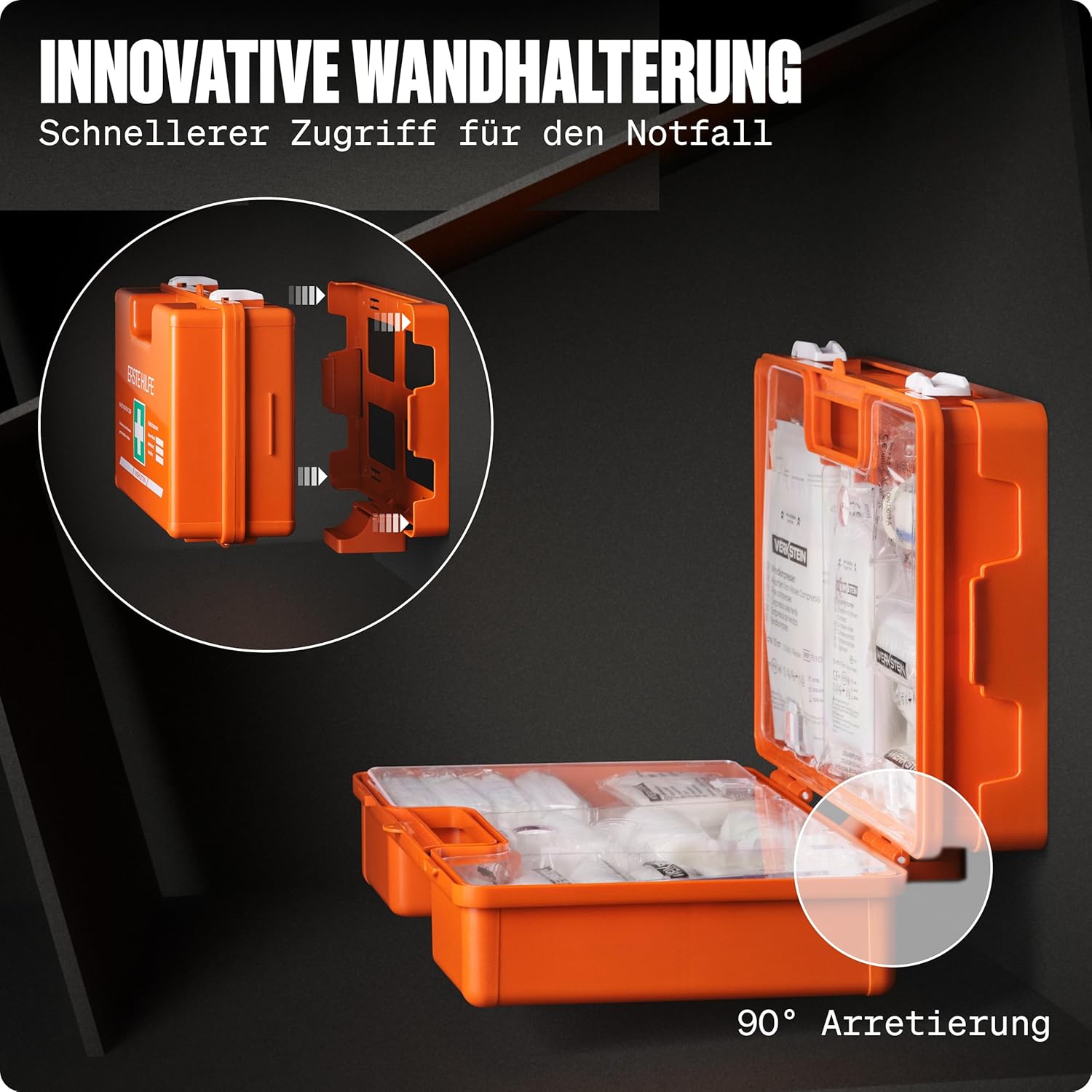 Erste-Hilfe-Set mit Inhalt nach neuer DIN 13157:2021 I Erste-Hilfe-Set inkl. praktische Wandhalterung, 5x Aufkleber & Siegel I Erste-Hilfe-Set für Betriebe, Einrichtungen & Zuhause – Bild 2