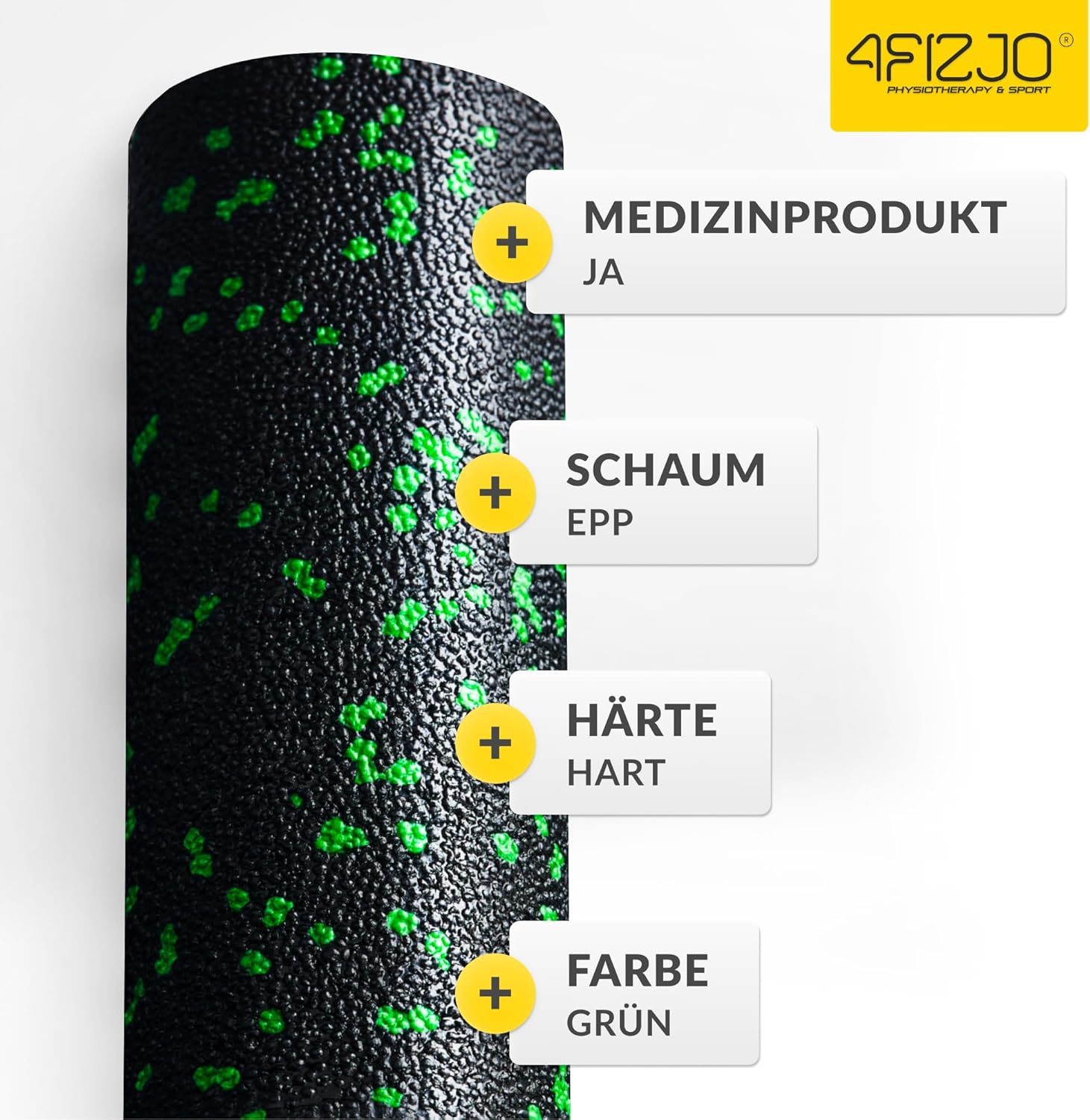 4FIZJO Faszienroller Schaumstoff, Durchmesser 5,5 cm, Länge 15 cm, Massagerolle, Rückenrolle, Fitnessrolle, leicht, hart, Schaumstoffrolle, Faszientraining, Massagetraining, Schwarz/Grün – Bild 7