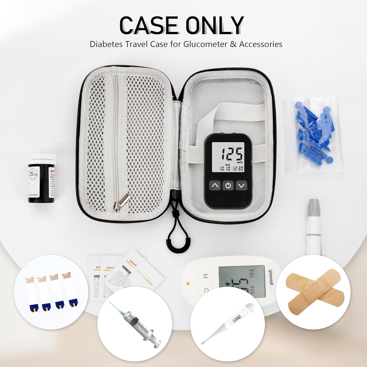 Diabetes-Versorgungskoffer, Blutzuckermessgerät-Tasche, tragbare Box zur Aufbewahrung von Teststreifen, Blutentnahmenadeln und anderen Gegenständen, Reisetasche für Diabetiker (schwarz, M) – Bild 2