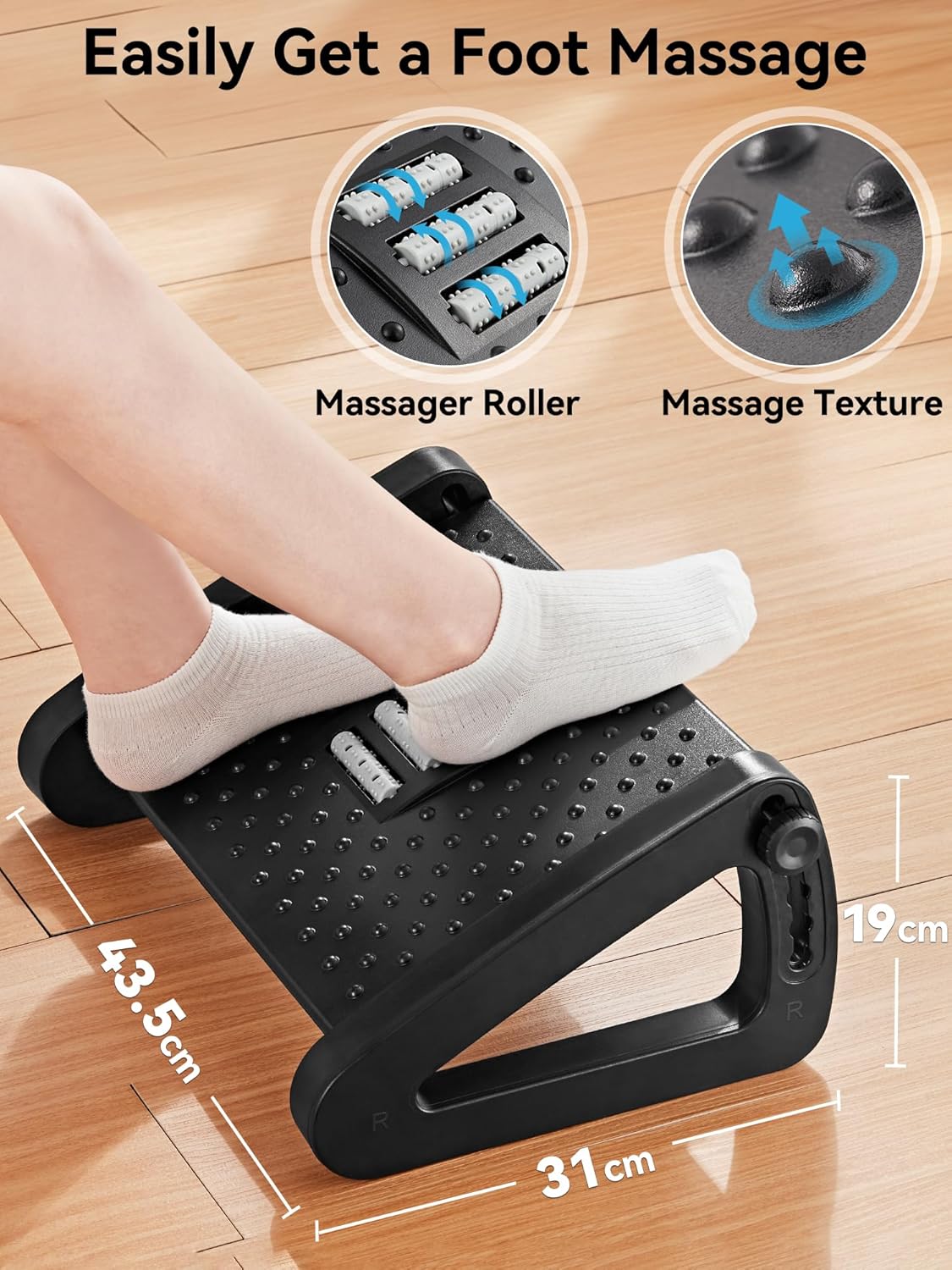 HEETA Fußstützen-Schreibtisch, höhenverstellbarer Fußhocker, ergonomische Fußstütze mit Massagefunktion für Büro und Zuhause – Bild 3