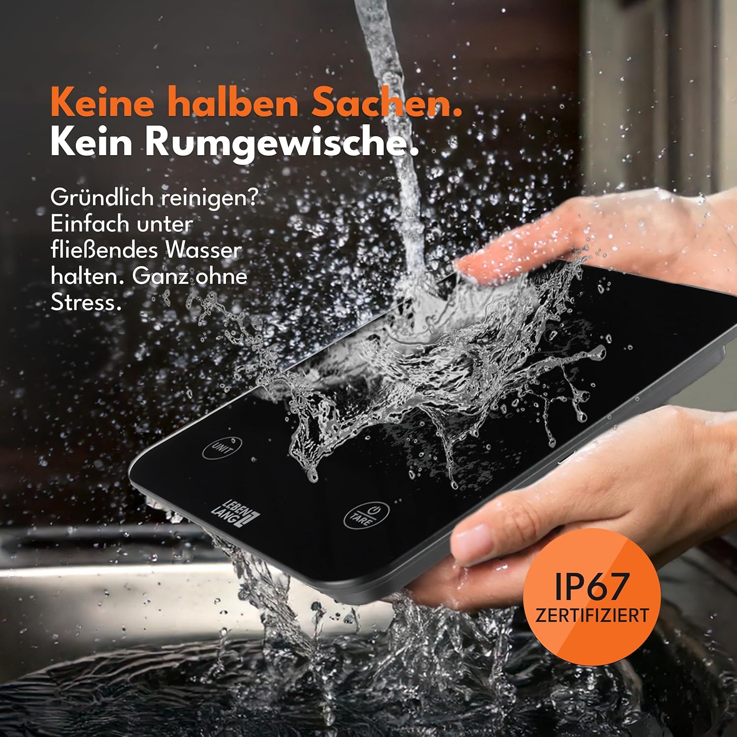 LEBENLANG Digitale Küchenwaage wasserdicht – USB wiederaufladbar & inklusive Ladekabel I bis 10 kg I Waage Küchenwaage für Lebensmittel & Küchenwaage I elektronische Kuchenwaage Digitalwaage Küchenzubehör – Bild 2