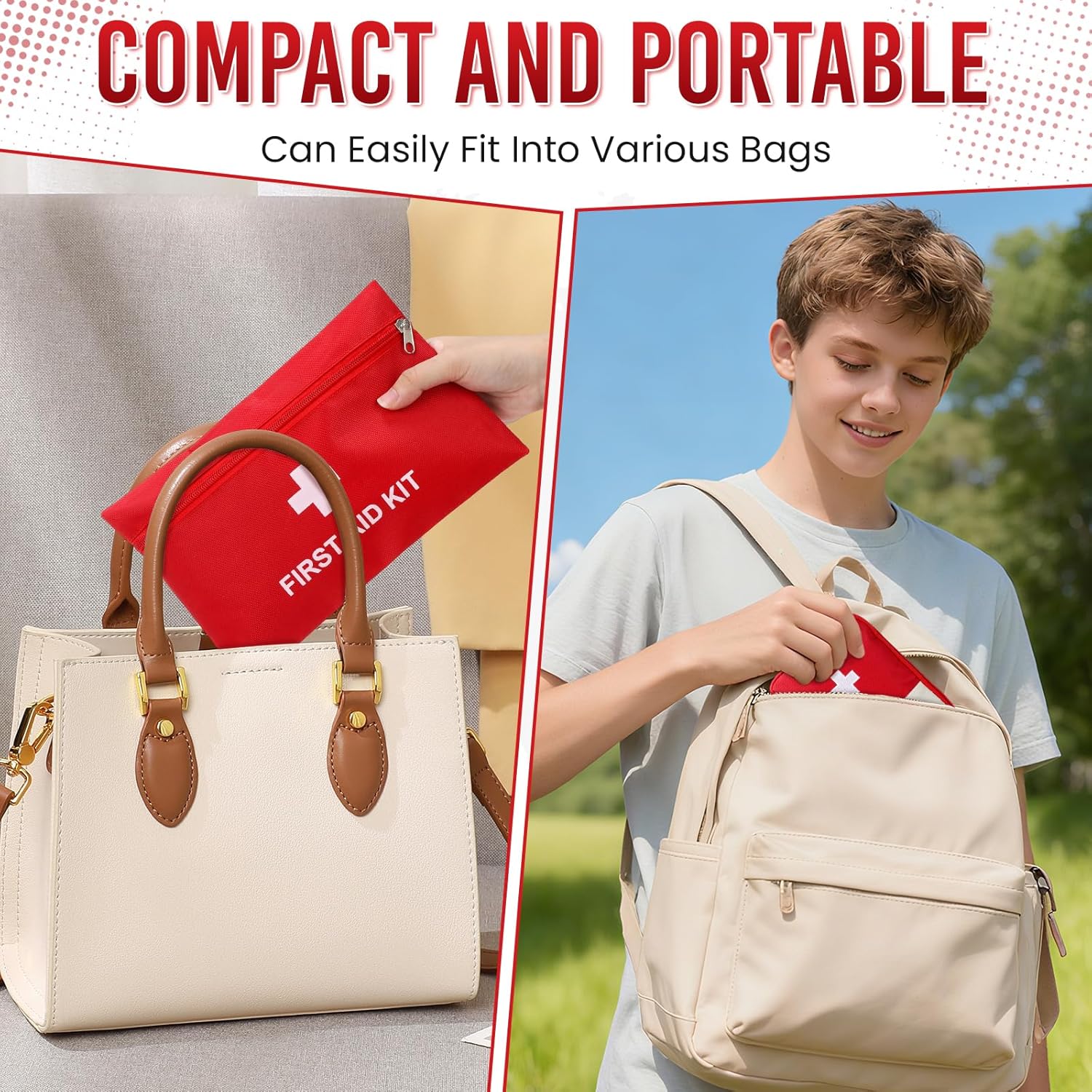 4er-Pack Mini-Erste-Hilfe-Set, 2 Stile, tragbare Medizintasche, kompaktes Erste-Hilfe-Set, kleine Notfalltasche für Zuhause, Schule, Büro, Outdoor (25 x 16 cm, 18 x 13 cm) – Bild 4