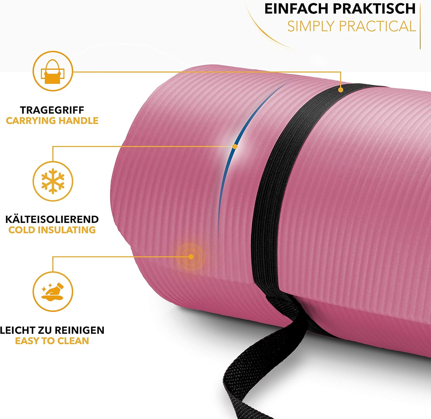 TRESKO Yogamatte, phthalatfrei, rutschfeste Gymnastikmatte, Pilatesmatte, Fitnessmatte mit Tragegurt, 185 x 60 und 190 x 100 cm – Bild 2