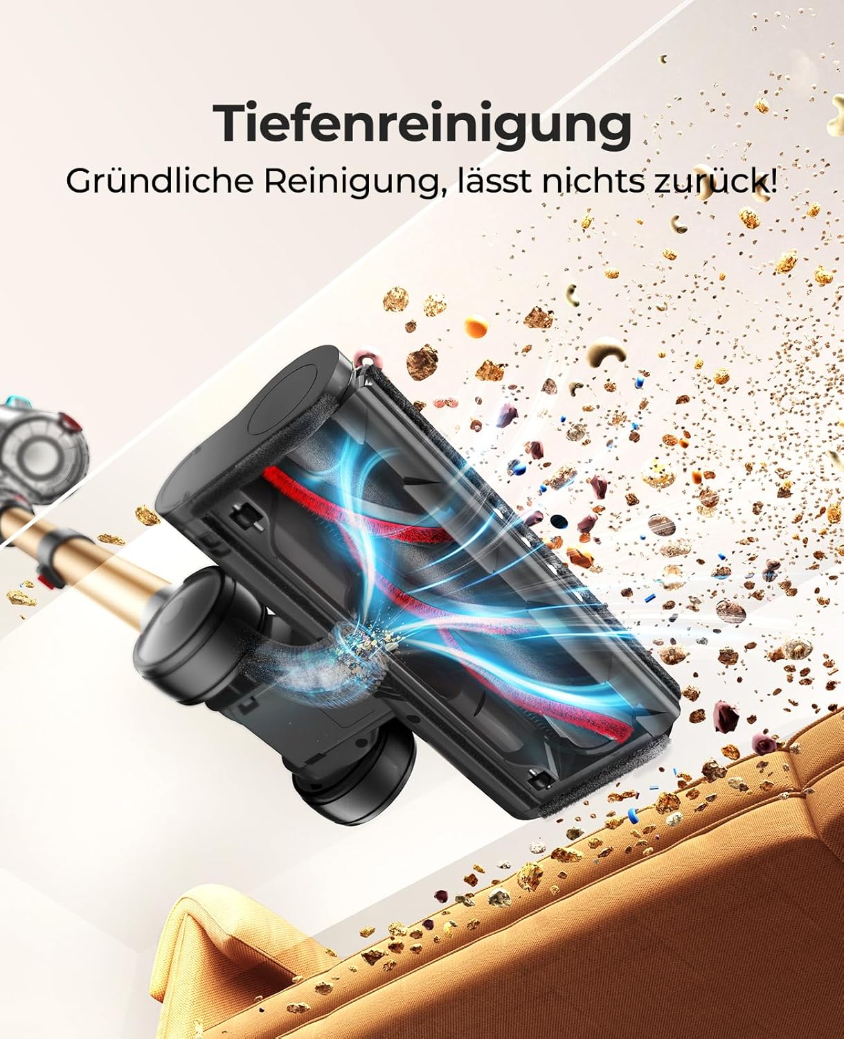 Fieety Akku-Staubsauger, 50 kPa/600 W starkes Vakuum, 65 Min., 1,6 l beutellos, 8-in-1 mit Anti-Haarwickel, Sofabürste & Ladestation, ideal für Tierhaare, Teppiche, Hartböden, Auto – Bild 5