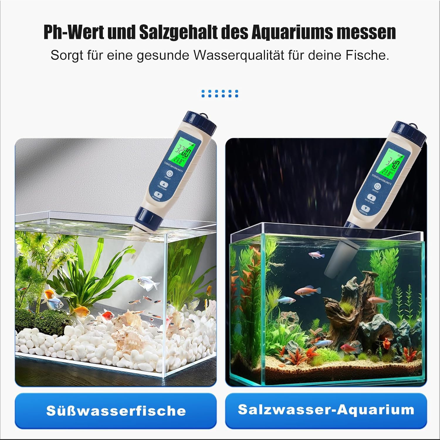 Pious PH-Wert-Messgerät, hochpräzises pH-/Salzgehalt/EC/TDS/Temperatur-Multifunktions-PH-Messgerät, LCD-Display mit automatischer Temperaturkompensation, geeignet für Trinkwasser, Schwimmbad, Hydrokultur – Bild 4