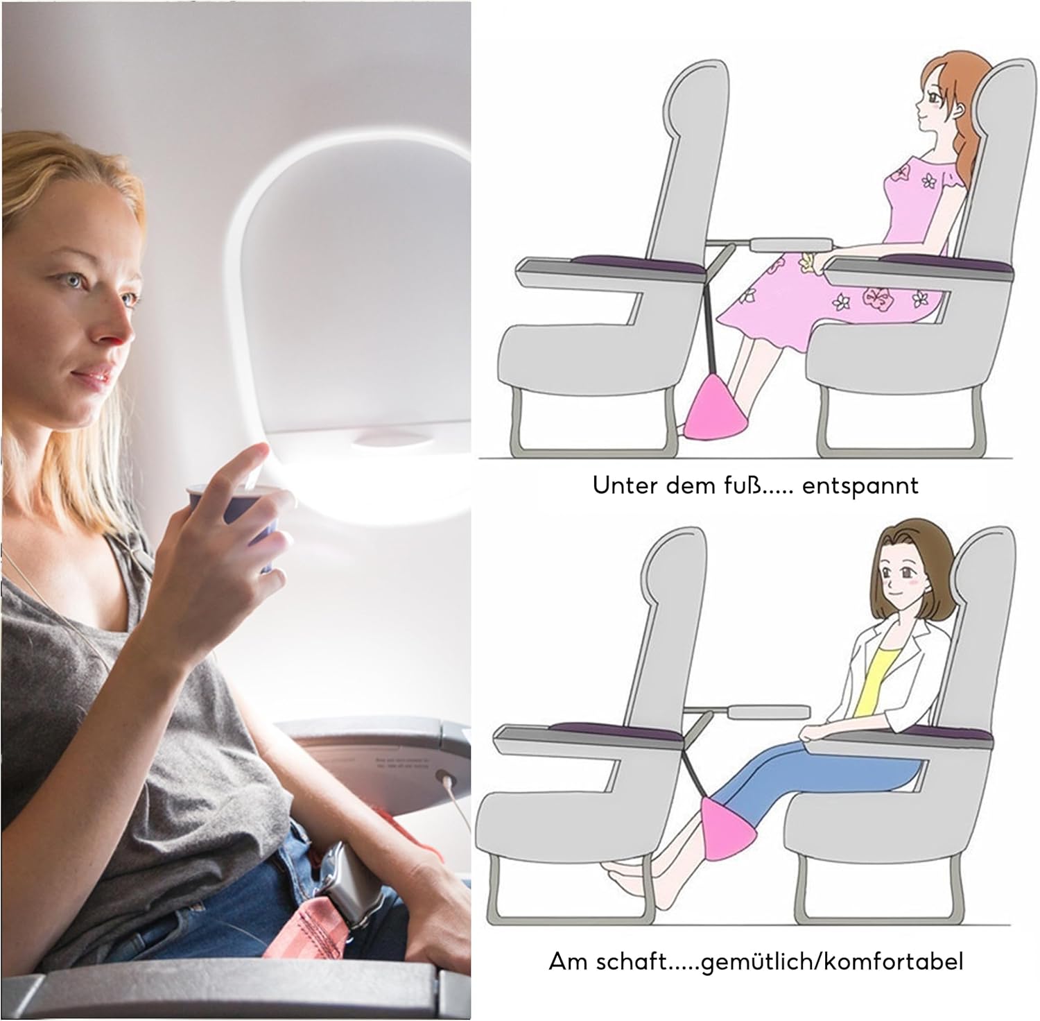 2 Stück Flugzeug-Fußstütze, Fußstütze Flugzeug, faltbare hängende Fußhängematte, tragbare Reise-Fußstütze für Büro, Wohnheim, Flugzeugkomfort – Bild 4