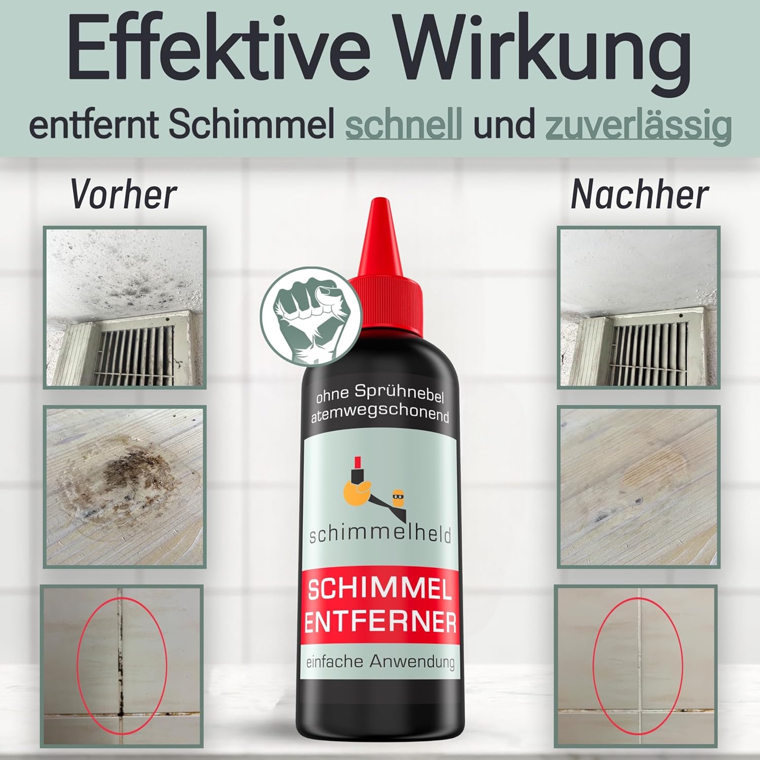 Schimmelentferner-Gel mit Sofortwirkung, ohne schädlichen Sprühnebel, lange Einwirkzeit für Tiefenreinigung, Schimmelentferner Wand, Badezimmer, Küche, Fugen, Waschmaschine (100 ml) – Bild 2