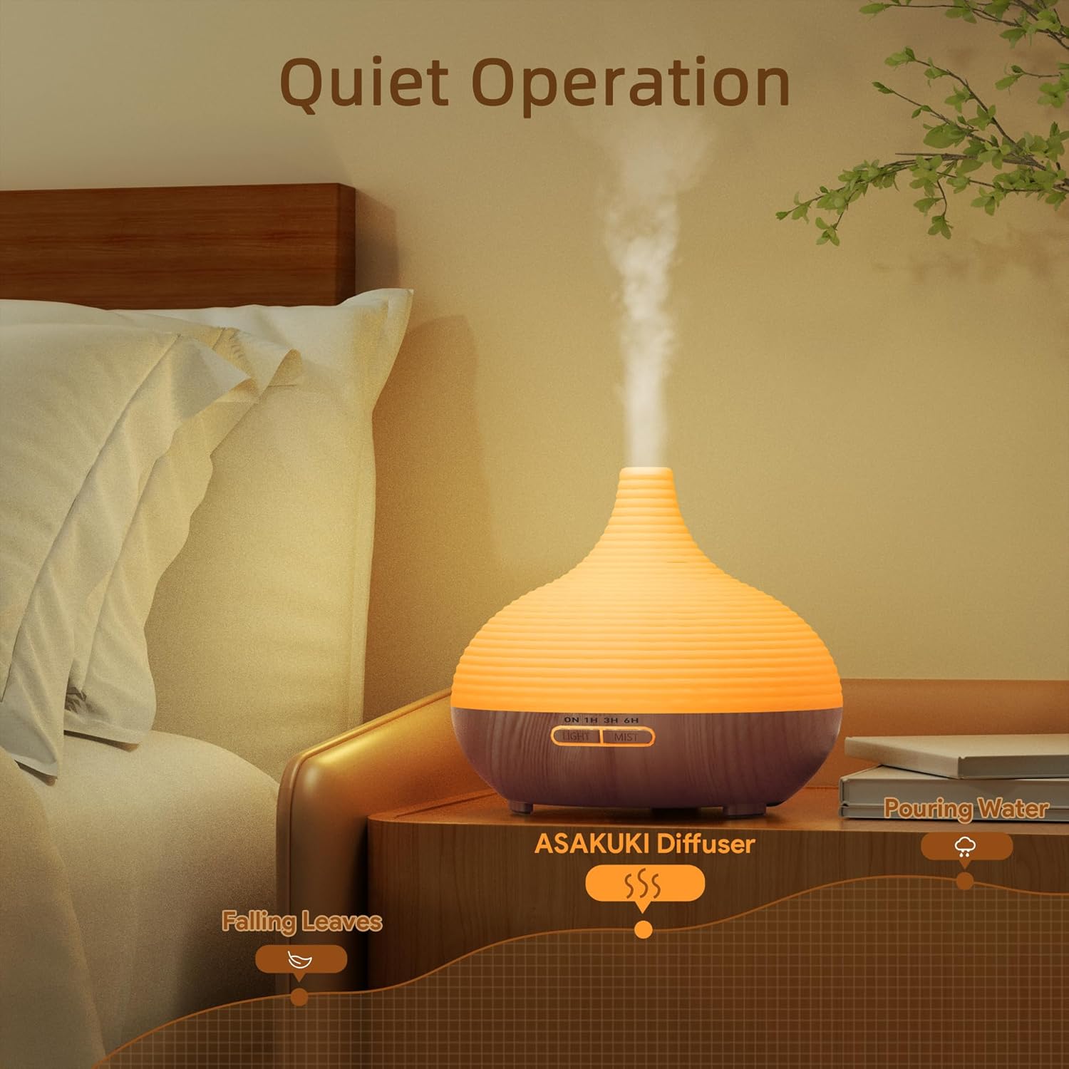 Asakuki Aromadiffusor für Duftöle, 300 ml Premium-Ultraschall-Luftbefeuchter für Aromatherapieöle mit 7-Farben-LED-Licht, BPA-frei für Schlafzimmer, Büro, Spa – Bild 2