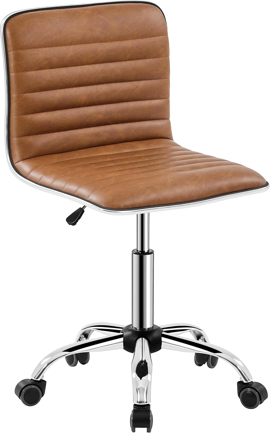 Yaheetech Bürodrehstuhl, ergonomischer Schreibtischstuhl, Drehstuhl mit Rollen, ohne Armlehne, 360° frei drehbar, höhenverstellbar, Kunstleder, Retro-Braun