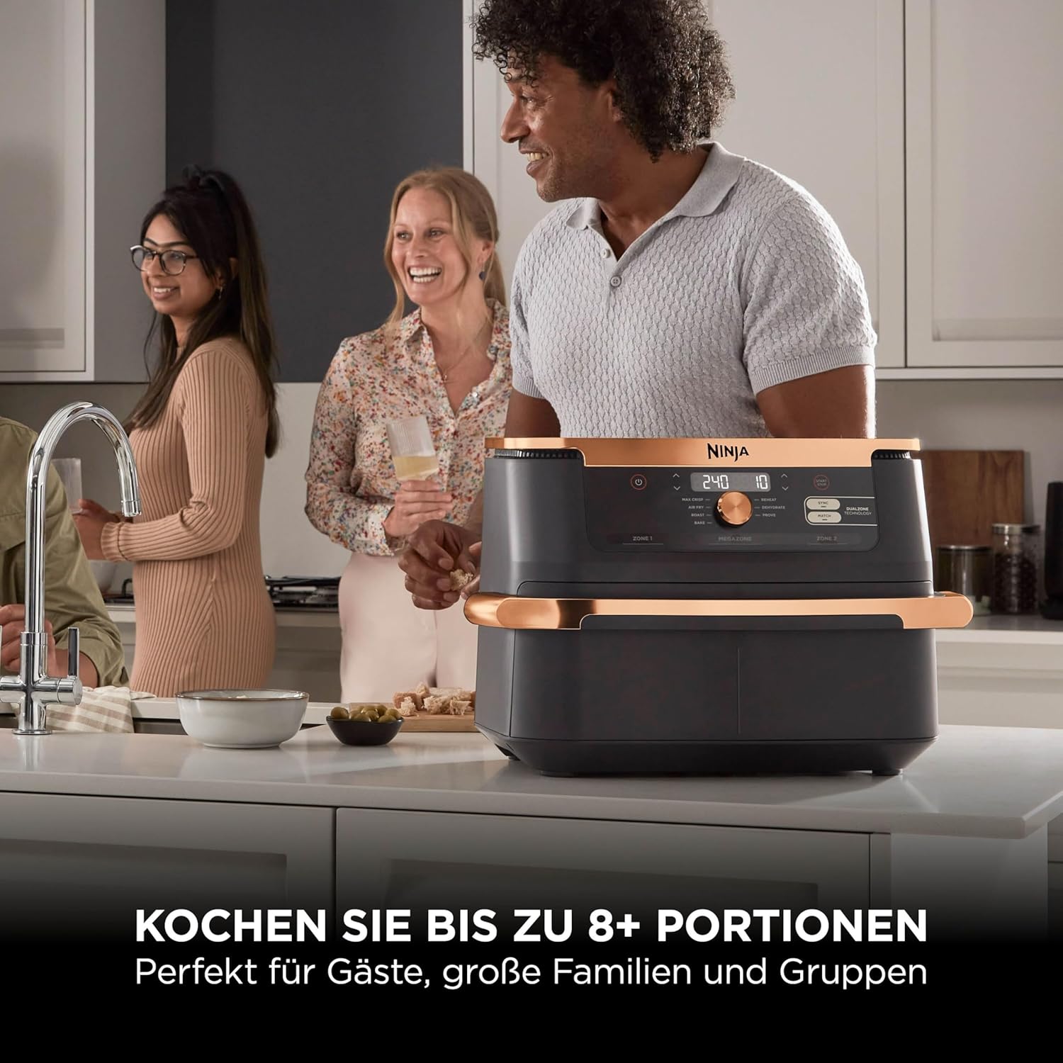 Ninja Foodi FlexDrawer Zweizonen-Heißluftfritteuse, Heißluftfritteuse mit 10,4 Fächern und abnehmbarem Separator, Antihaftbeschichtung, spülmaschinenfester Korb, 7-in-1, Schwarz und Kupfer, AF500EUCP – Bild 10