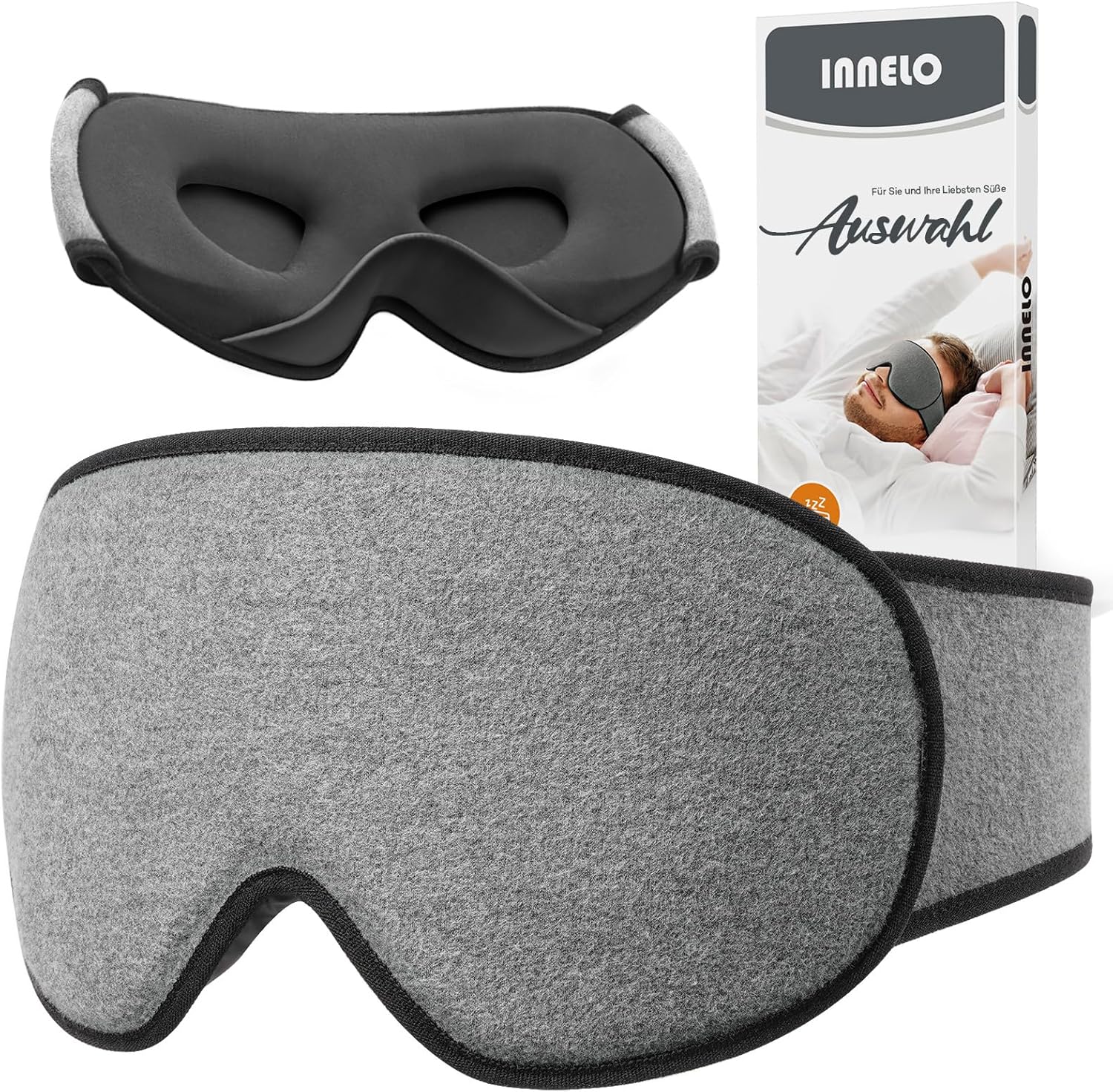 INNELO Schlafmaske für Männer und Frauen, verbesserte 3D-Lichtblockierung mit Gehörschutz, ultraweiche und bequeme Augenmaske für Seitenschläfer, Schlafmaske mit Verschluss, Grau