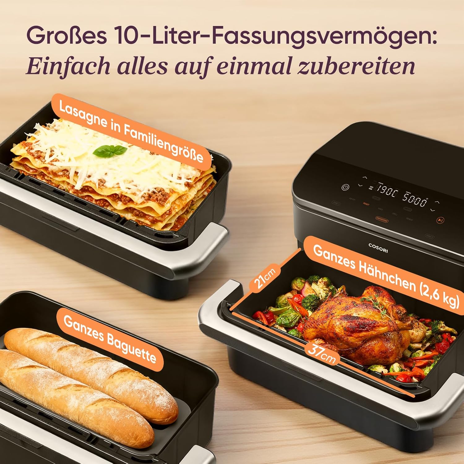COSORI Heißluftfritteuse 2 Kammern, Dual Blaze TwinFry 10L Airfryer, mit 4 Heizrohren und flexiblen Kammern, gleichmäßige Wärmeverteilung, Temperatur bis zu 240 °C, Schwarz, TF102S – Bild 5
