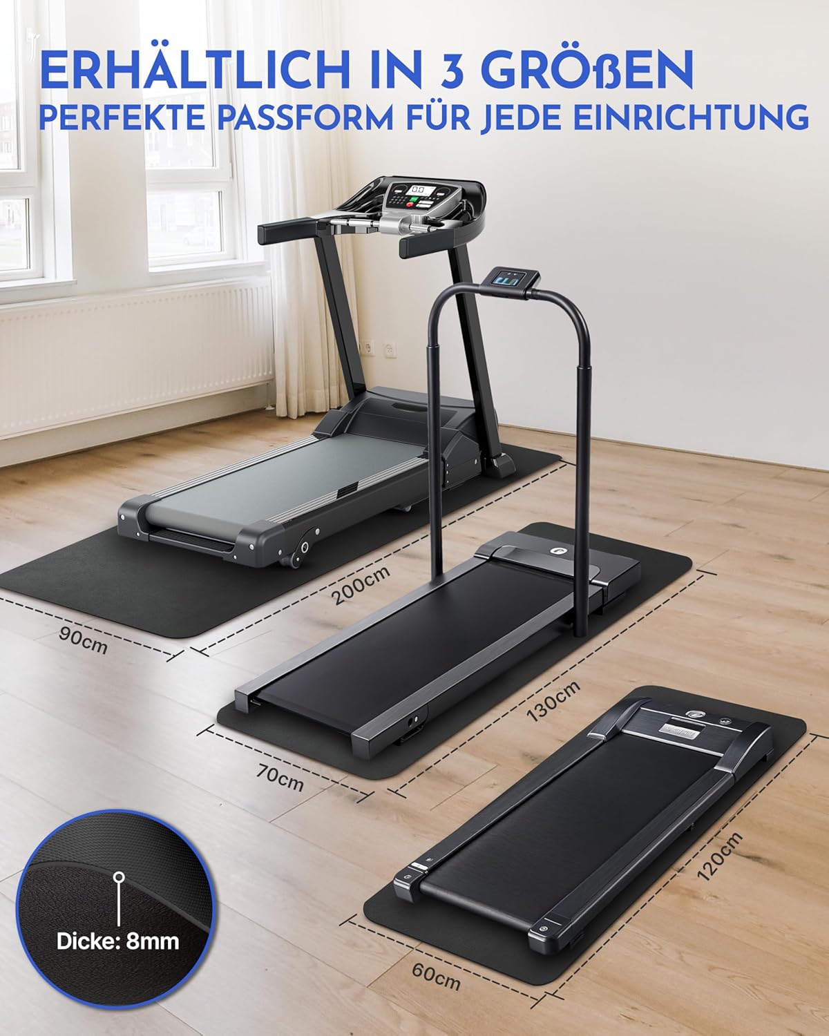 NEOLYMP Bodenschutzmatte Fitnessgeräte (120 x 60 cm) – Laufbandmatte 8 mm Stärke – langlebig, rutschfest & stoßdämpfend – Fitness-Unterlegmatte für Crosstrainer – Gymnastikmatte, Fitnessmatte – Bild 3