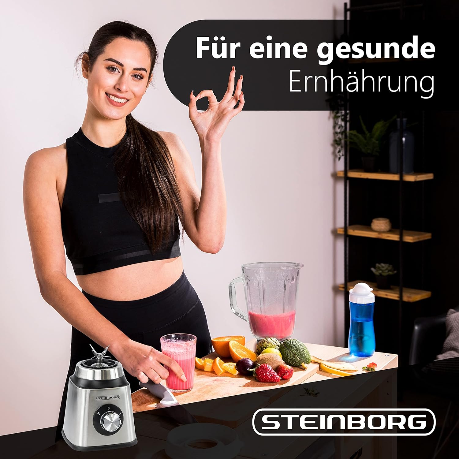 Standmixer 800 Watt, 6-fach Metallmesser, 1,5 Liter, 5 Stufen, Glas, Edelstahl, Pulse-Funktion, Universal-Powermixer, Protein-Shaker, Handmixer, Eis-Crusher, Zerkleinerer, Smoothie-Maker, Standmixer – Bild 3