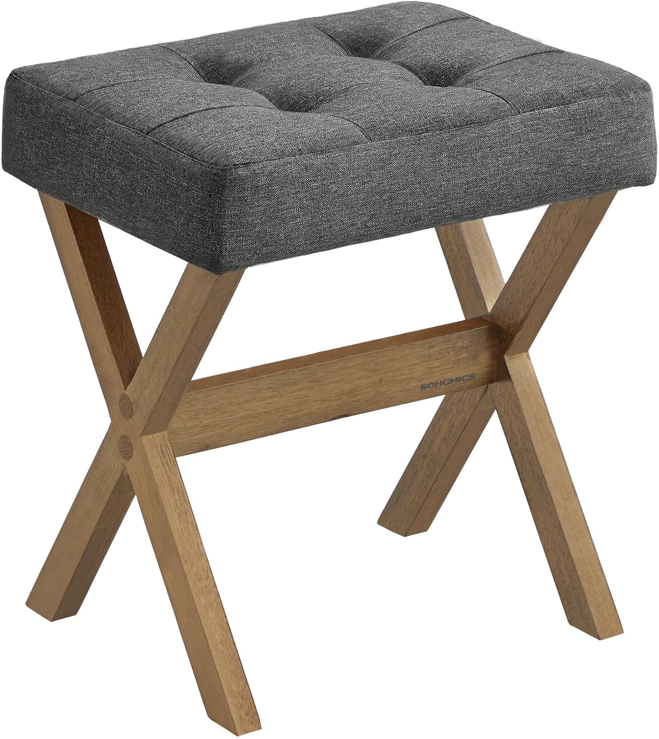 SONGMICS Make-up-Hocker, gepolsterter Hocker, Holzbeine, Fußhocker, Schlafzimmer, Ankleidezimmer, Flur, 32 x 42 x 46 cm, Schiefergrau, Braun, SPF006GN01