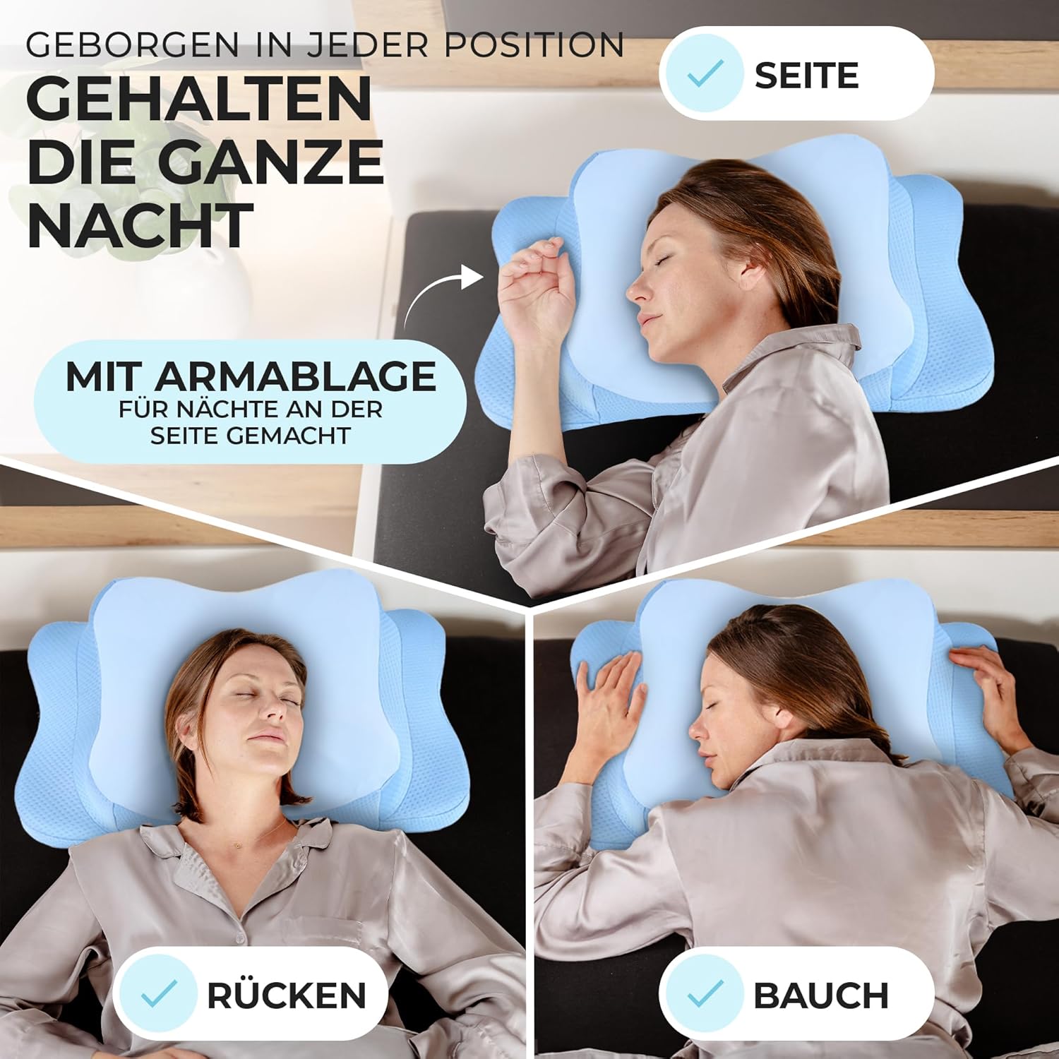 Orthopädisches Kissen – Nackenstützkissen, ergonomisches Memory-Schaum-Kissen für alle Schlaftypen, inklusive hochwertigem Bezug, kühlende Wirkung, blau – Bild 3