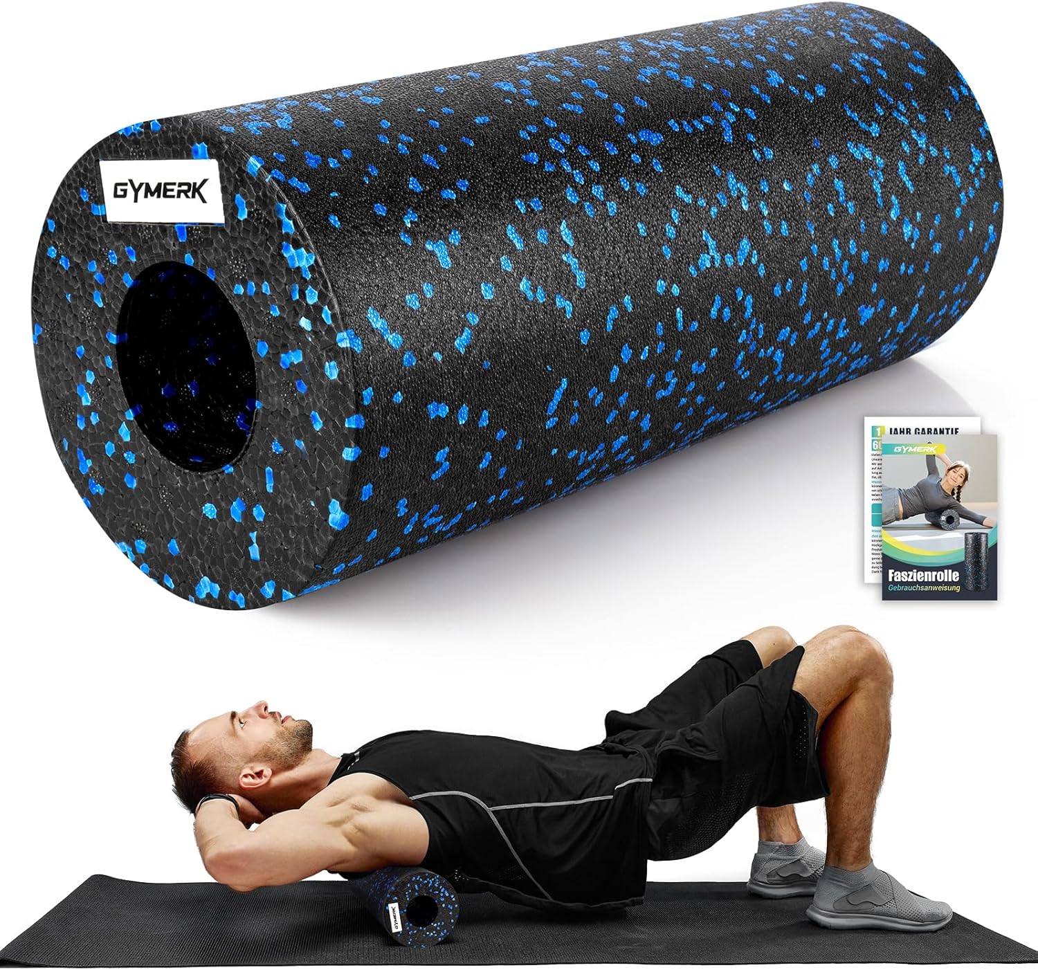 GYMERK Faszienrolle mittlerer Härte, Schaumstoffrolle (33 x 14 cm), Selbstmassage-Gesichtsrolle zur Dehnung & Fitness von Rücken, Wirbelsäule, Beinen, effektive Massagerolle für funktionelles Training