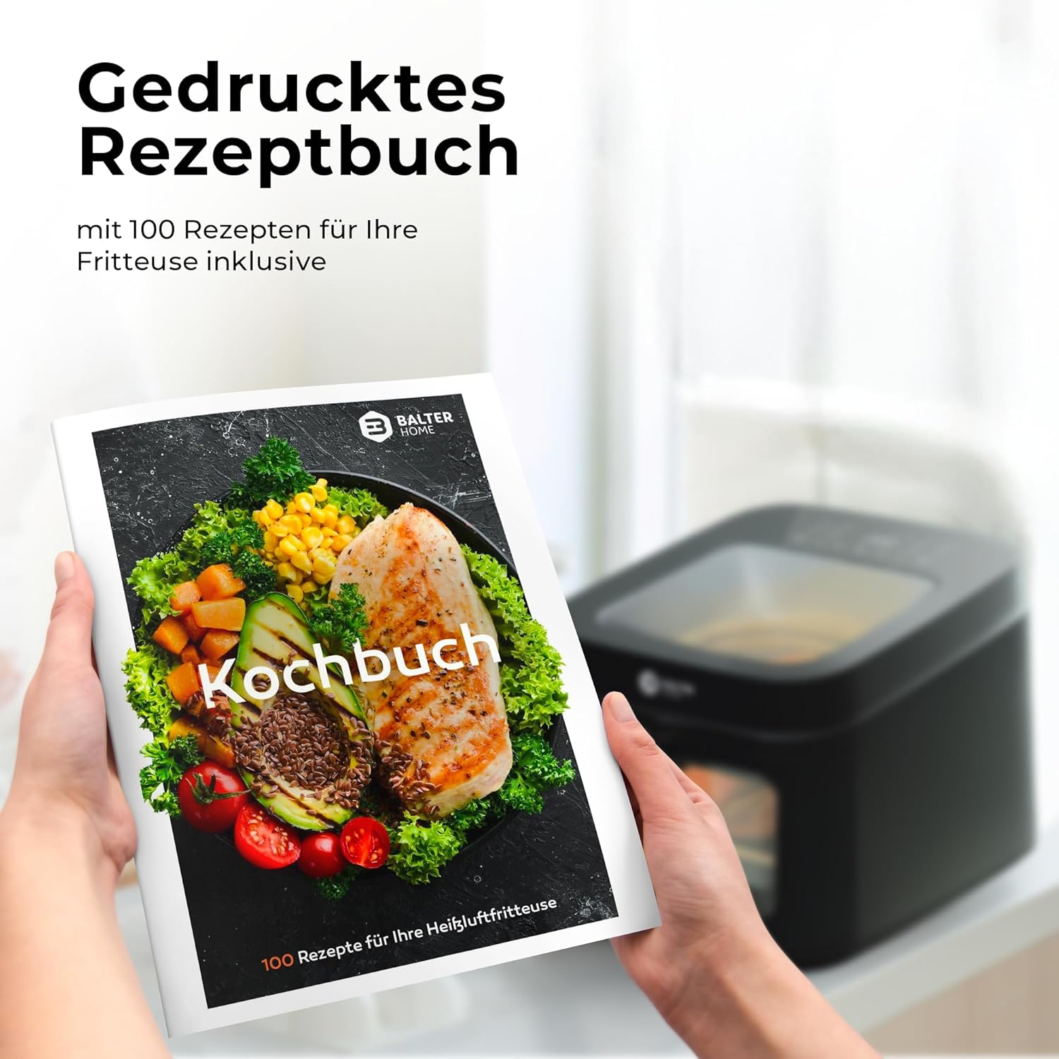 Balter HL-651T Heißluftfritteuse, 6,5 L, XXL-Fritteuse mit Sichtfenster, 12 Programme, All-In-1-Luftfritteuse, inkl. 100 Rezepte – Bild 9