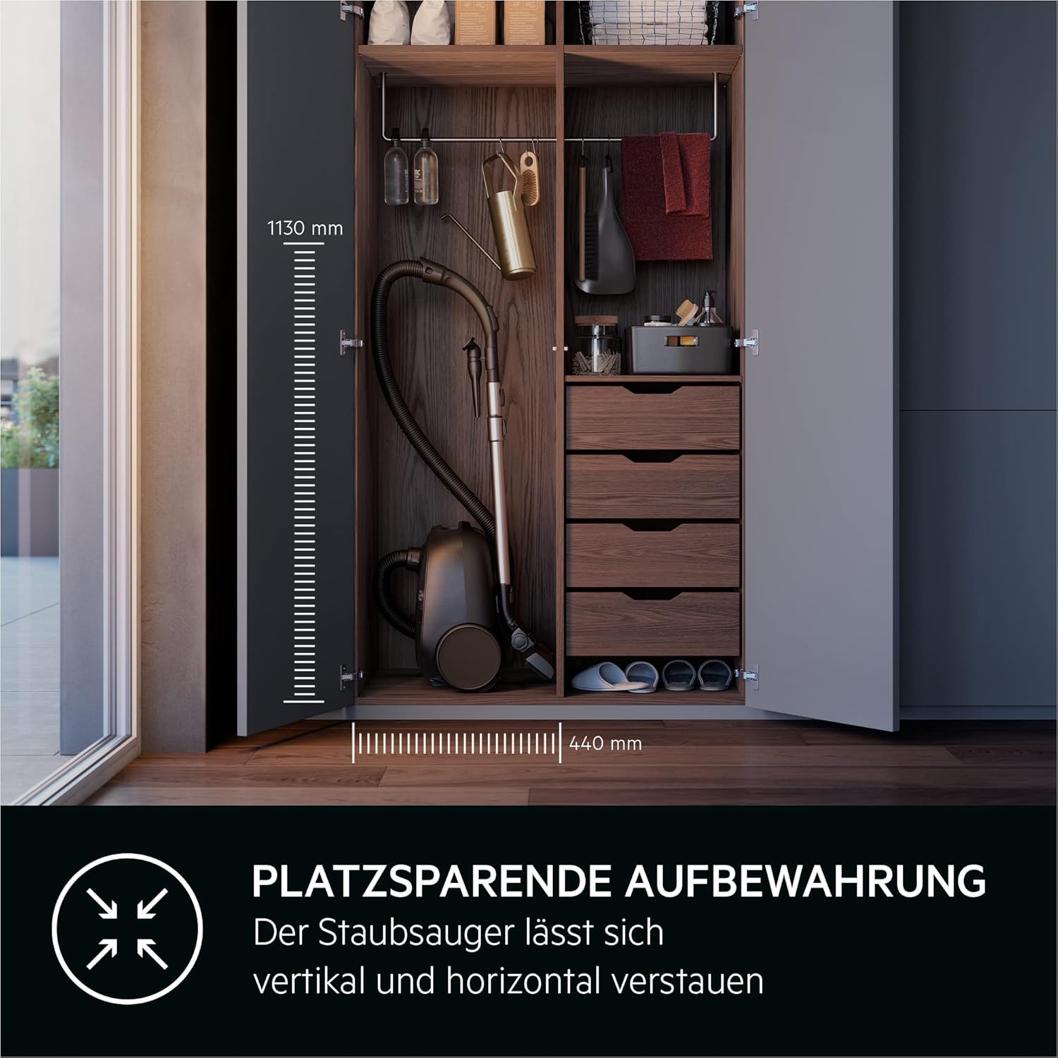 AEG Clean 6000 AB61C1OKO Öko-Staubsauger, hohe Saugleistung, zusätzliche Düsen, XL-Räder, Edelstahl-Teleskoprohr, 65 % recyceltes Material, 12 m Kabel, 850 Watt, Zubehör, grau – Bild 12