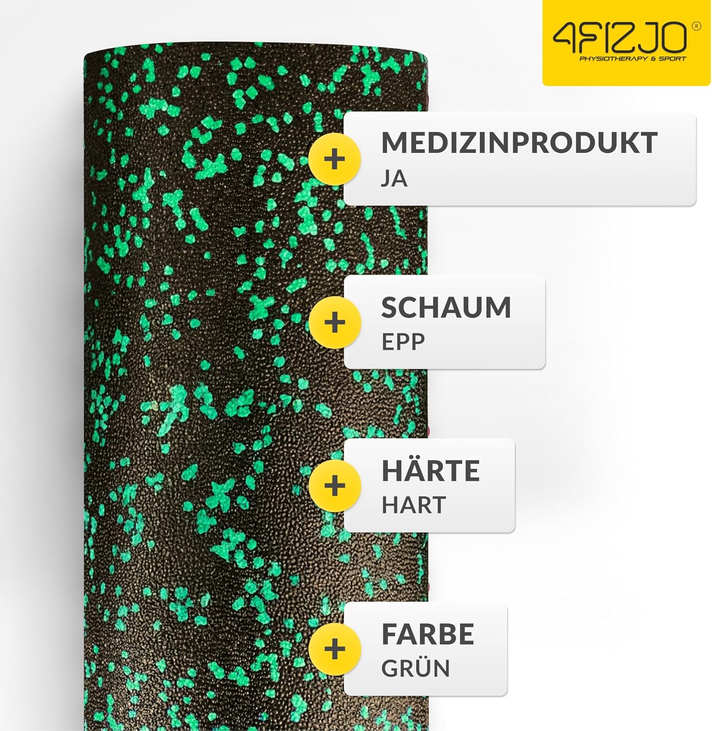 4FIZJO Faszienrolle Schaumstoff, Durchmesser 14,5 cm, Länge 45 cm, Massagerolle, Rückenrolle, Fitnessrolle, leicht, hart, Schaumstoffrolle, Faszientraining, Massagetraining, Schwarz/Grün – Bild 6