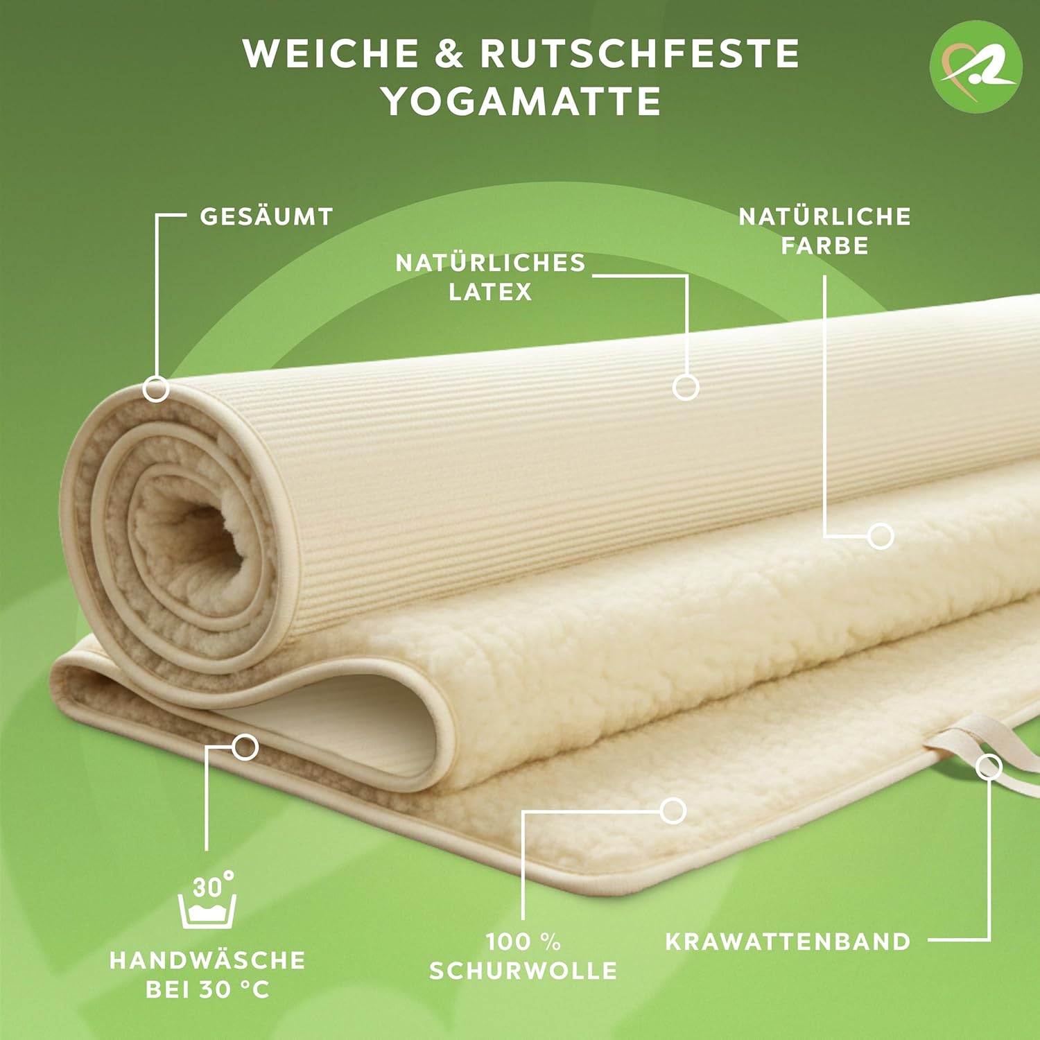 Yogamatte Professional 75 x 200 cm, natürlich gesäumtes Bindeband – Bild 2