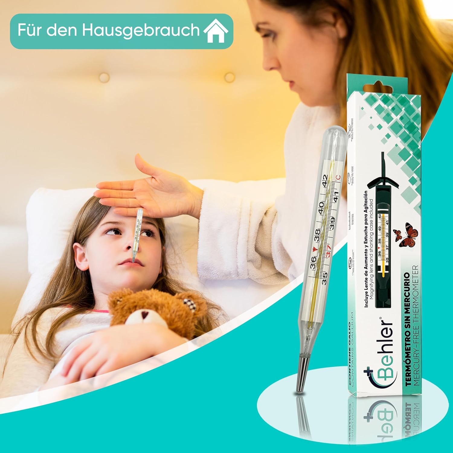 Behler – Analoges Fieberthermometer – sicher und präzise, quecksilberfrei – Thermometer – für Kinder und Erwachsene – mit Lupe und Schütteletui – für den Heim- und Klinikgebrauch – Bild 5