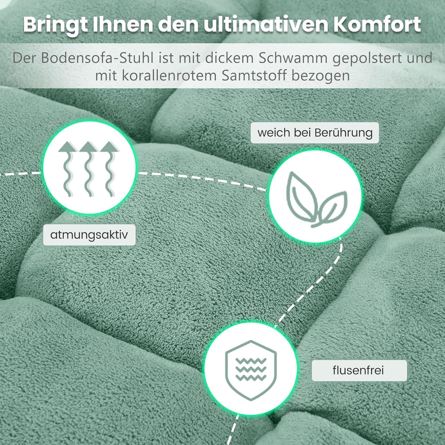 COSTWAY Bodenstuhl mit verstellbarer Rückenlehne, gepolstertes Bodenkissen, faltbares Bodenkissen, Meditationsstuhl, Entspannungsstuhl, Thaikissen für Freizeit, Meditation, Yoga (grün) – Bild 5