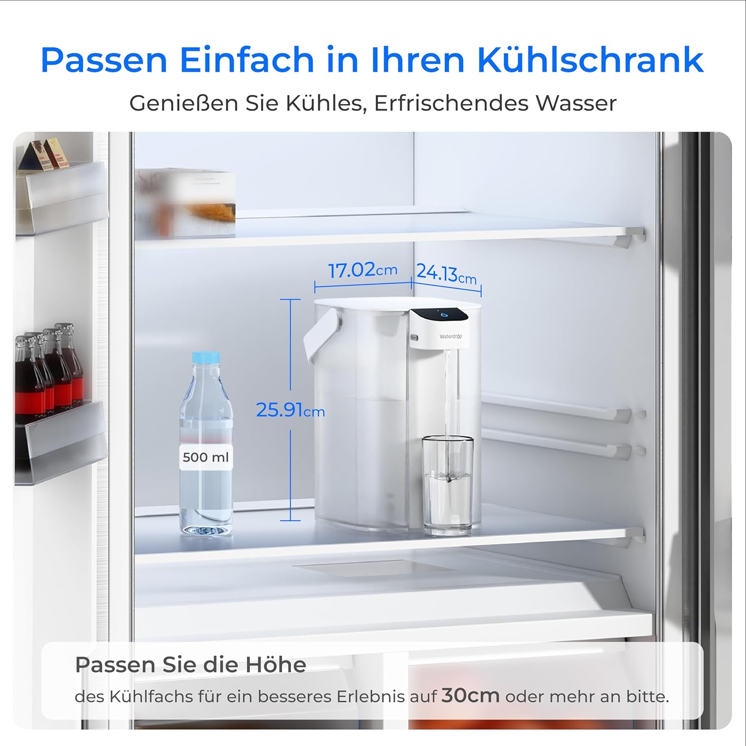 Waterdrop Instant elektrischer Wasserfilterkrug, 3,5 l, 3-Monats-Wasserfilter, Trinkwassersystem für den Außenbereich, reduziert Chlor, Blei, Quecksilber, PFAS, PFOA/PFOS, Weiß (reduziert TDS nicht). – Bild 8
